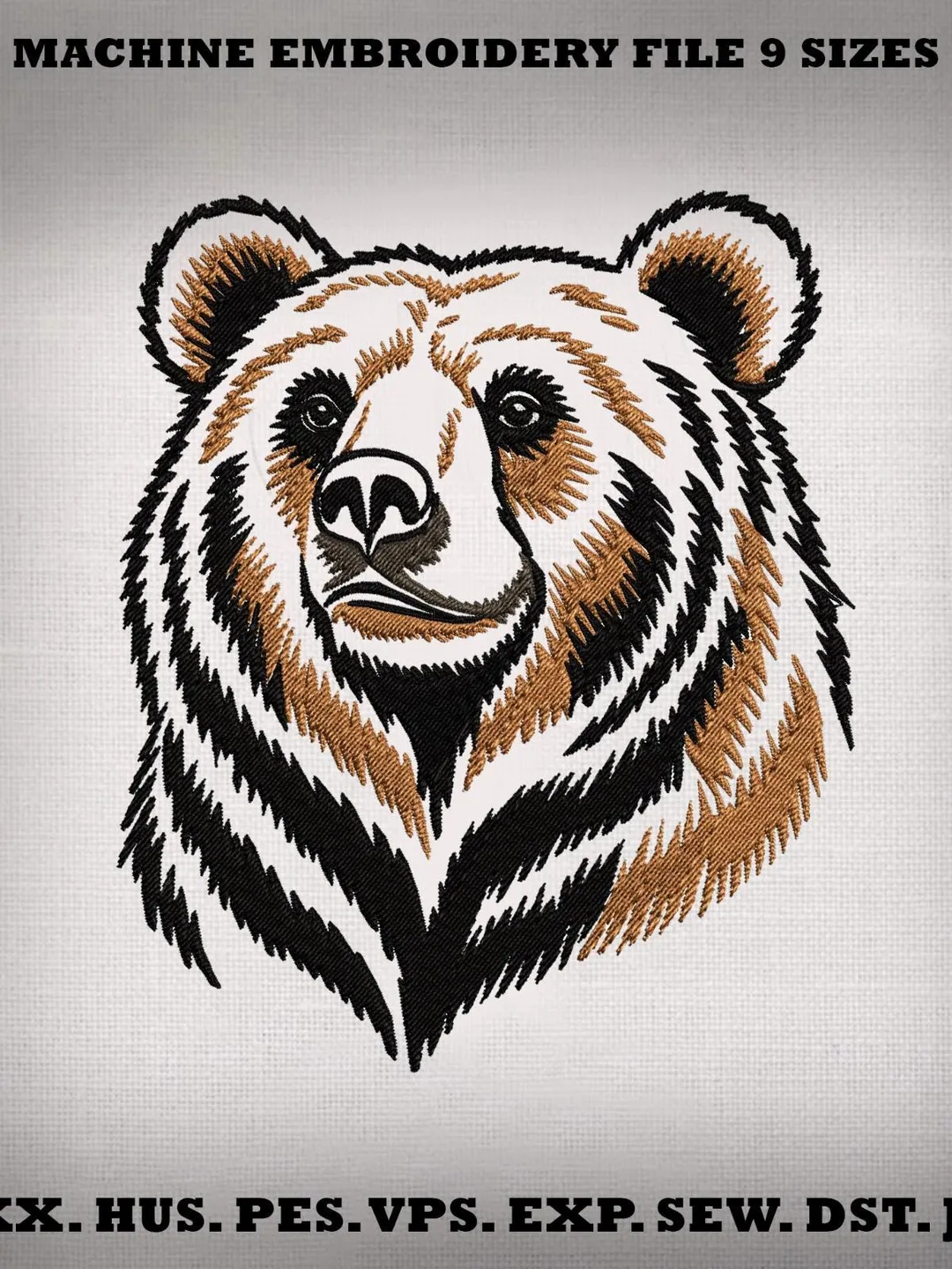 Realistic Grizzly Bear Embroidery Design, Wildlife Animal (PES DST EXP VP3)