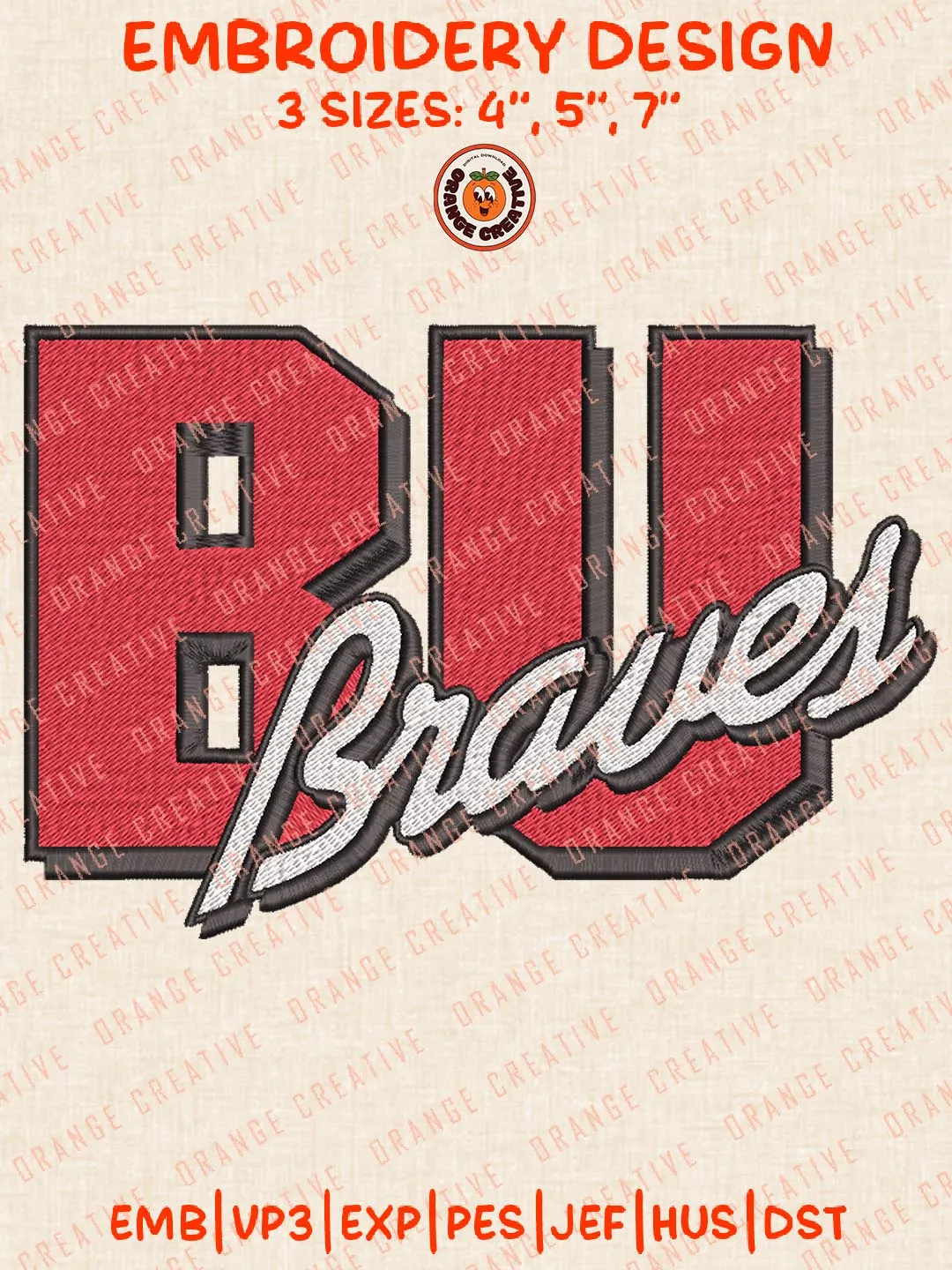 Bradley Braves Embroidery Design Files, NCAA Logos Embroidery Designs, NCAA Machine Embroidery Files, 3 Sizes, Custom Sizes, Instant Download