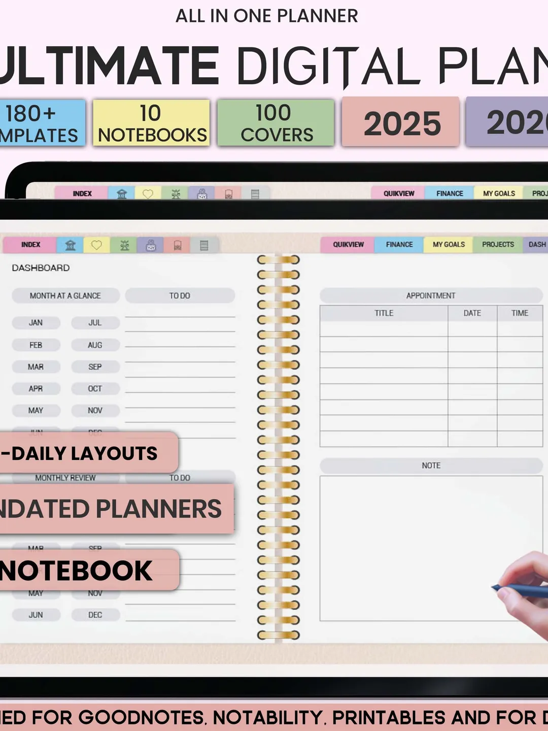Digital Planner 2025 2026, Undated Digital Planner for iPad, Goodnotes ...