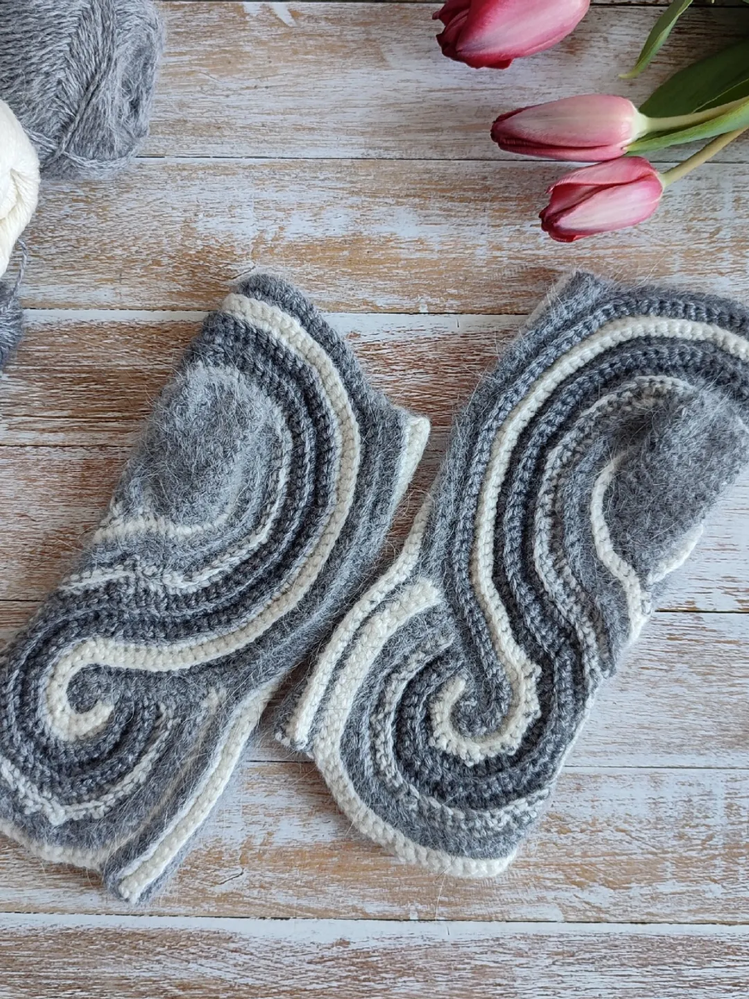Women's crocheted mittens. For a cool autumn and spring. Wool, cashmere, Angora rabbit.