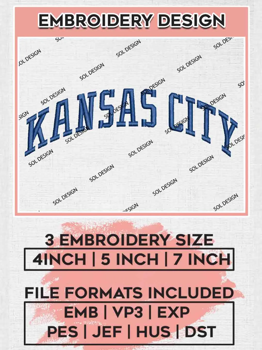 Kansas City Logo Embroidery Files, MLB Kansas City Royals Team Embroidery, MLB Teams, 3 sizes, MLB Royals Machine embroidery designs, Digital Download