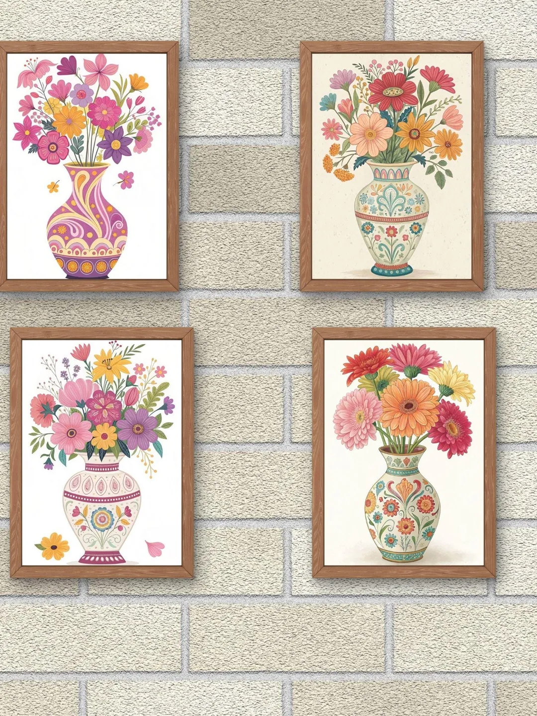Floral Vase Art Print Set of 4: Vibrant Modern Home Decor (Digital ...
