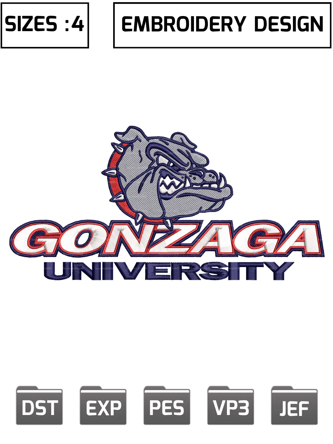 Gonzaga Bulldogs Embroidery Design,Machine Embroidery Design File,4 Sizes, Digital Download