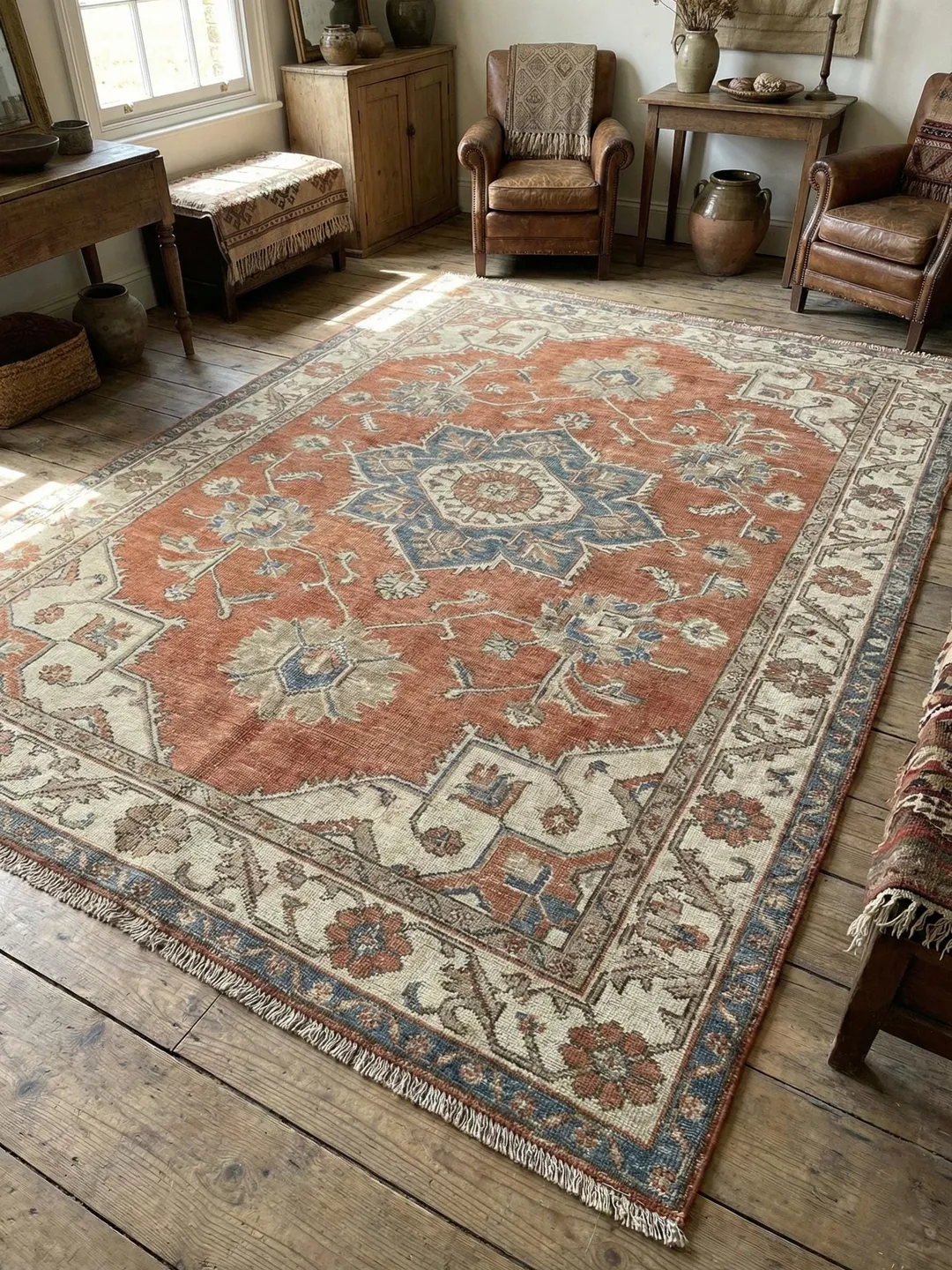 Hand Knotted Oushak Rug - Vintage Style Wool Area Rug in Muted ...