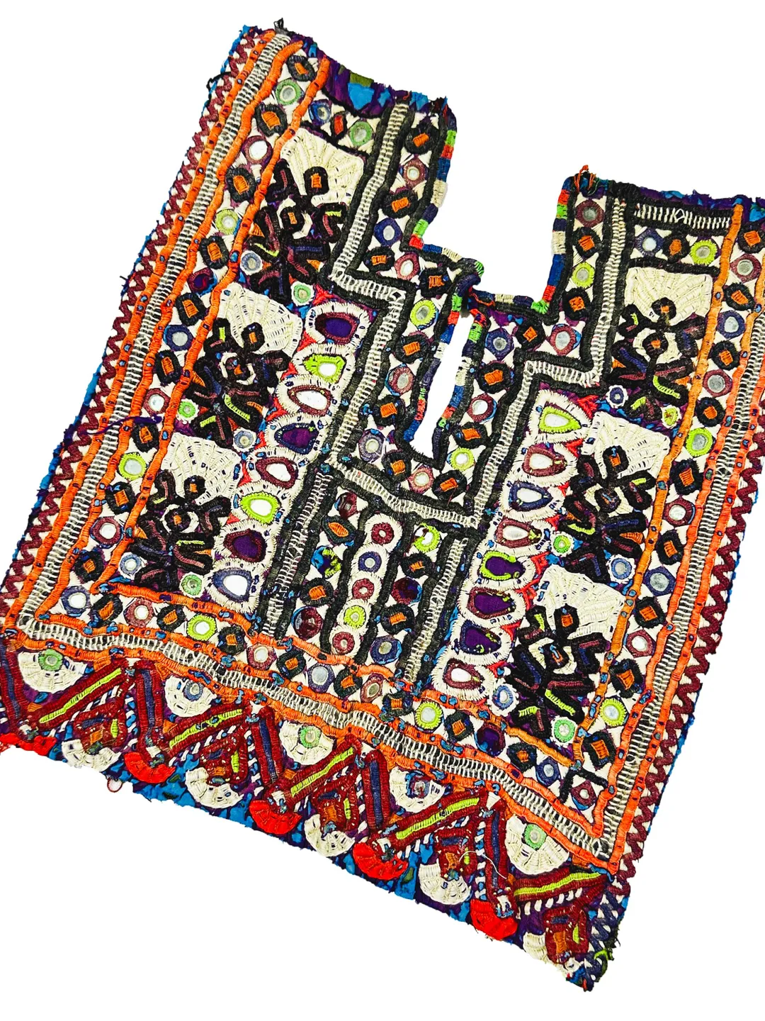 Fully Mirror Work Afghani Banjara Patch Yoke neck Indian Tribe patch Handmade Embroidered Yoke Banjara Dress Boho Hippie Yoke Applique Patch
