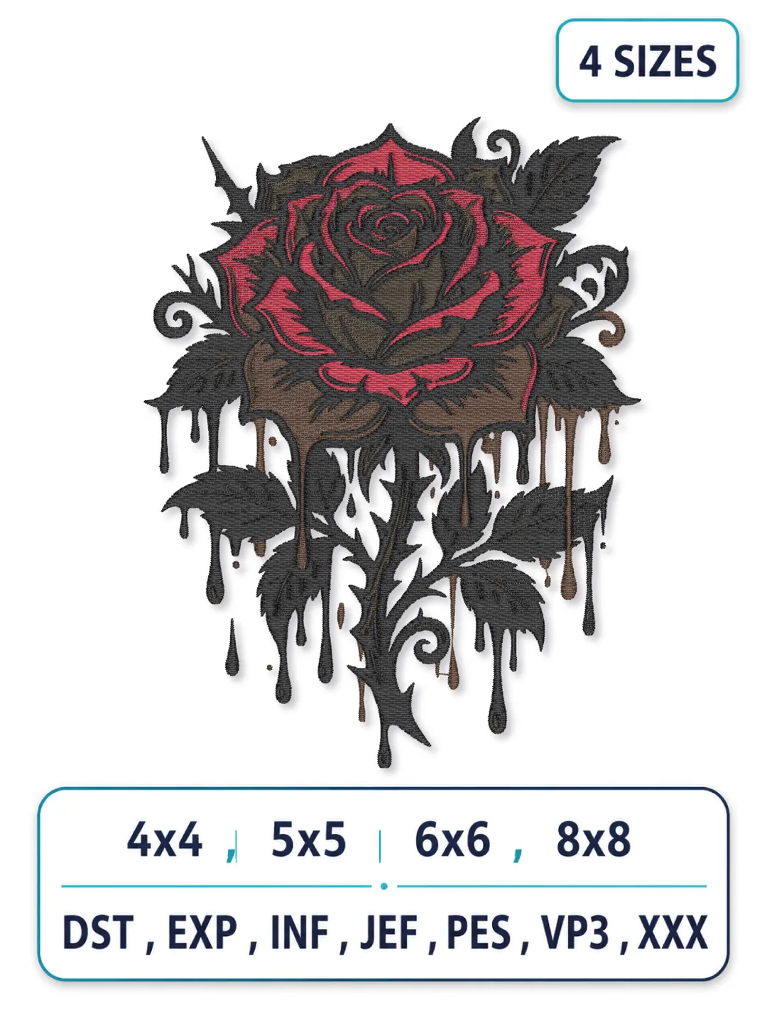 Gothic Dripping Rose Machine Embroidery Design