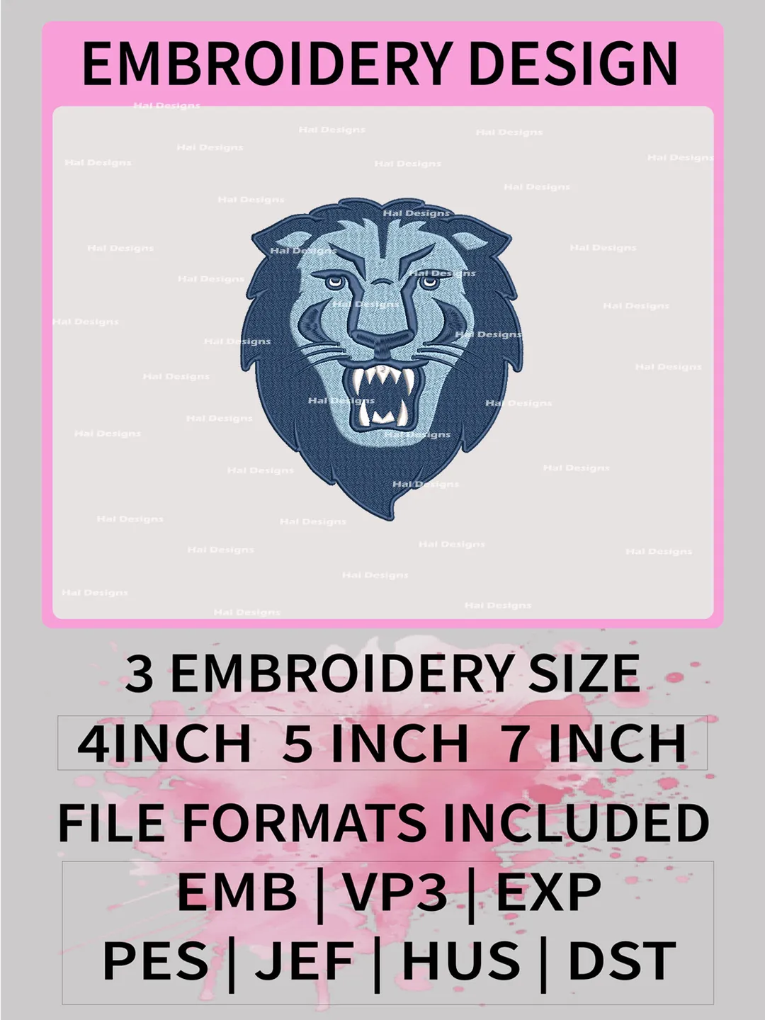 NCAA Columbia Lions Embroidery File, 3 Sizes, 6 Formats, NCAA Machine Embroidery Design, NCAA Logo, NCAA Teams
