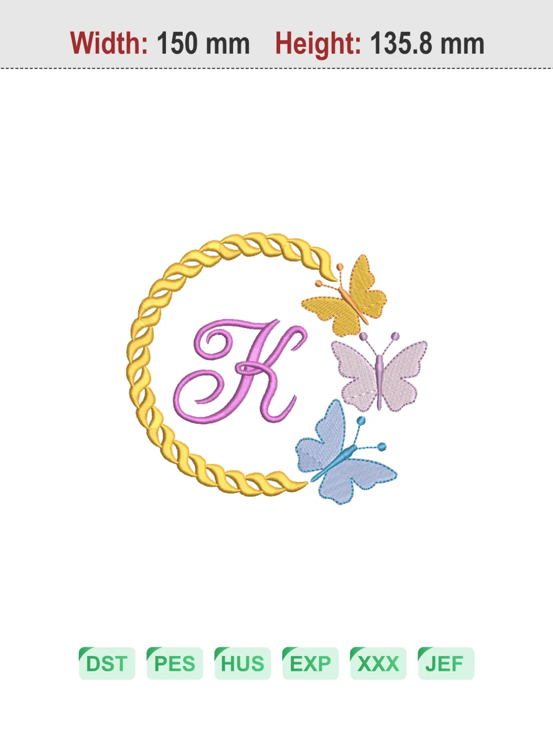 Butterfly Wreath Letter K Machine Embroidery Design