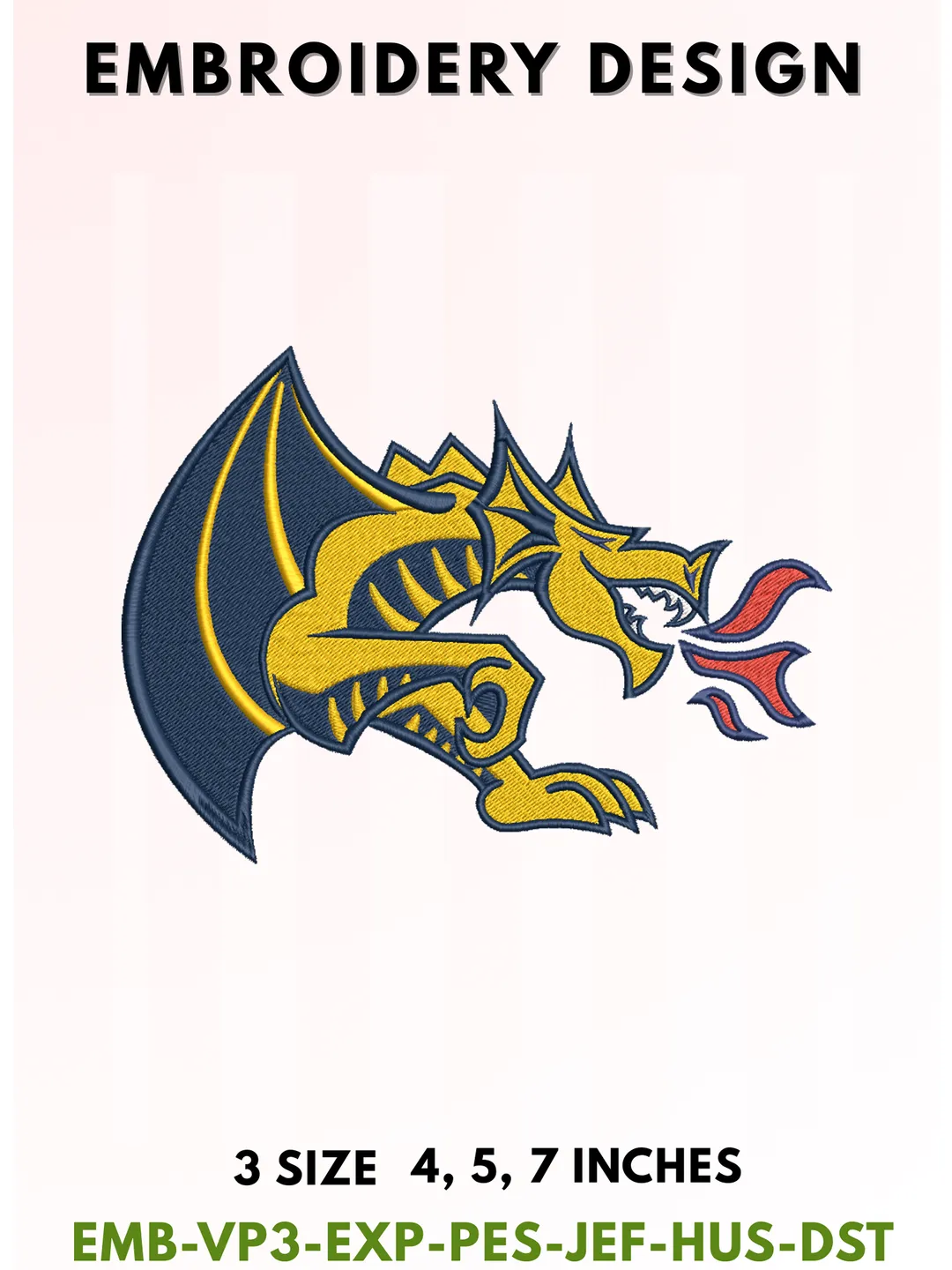 Dragon Football Embroidery Design, College Sports Embroidery Files, Sports Machine Embroidery Files, 3 Sizes, Instant Download