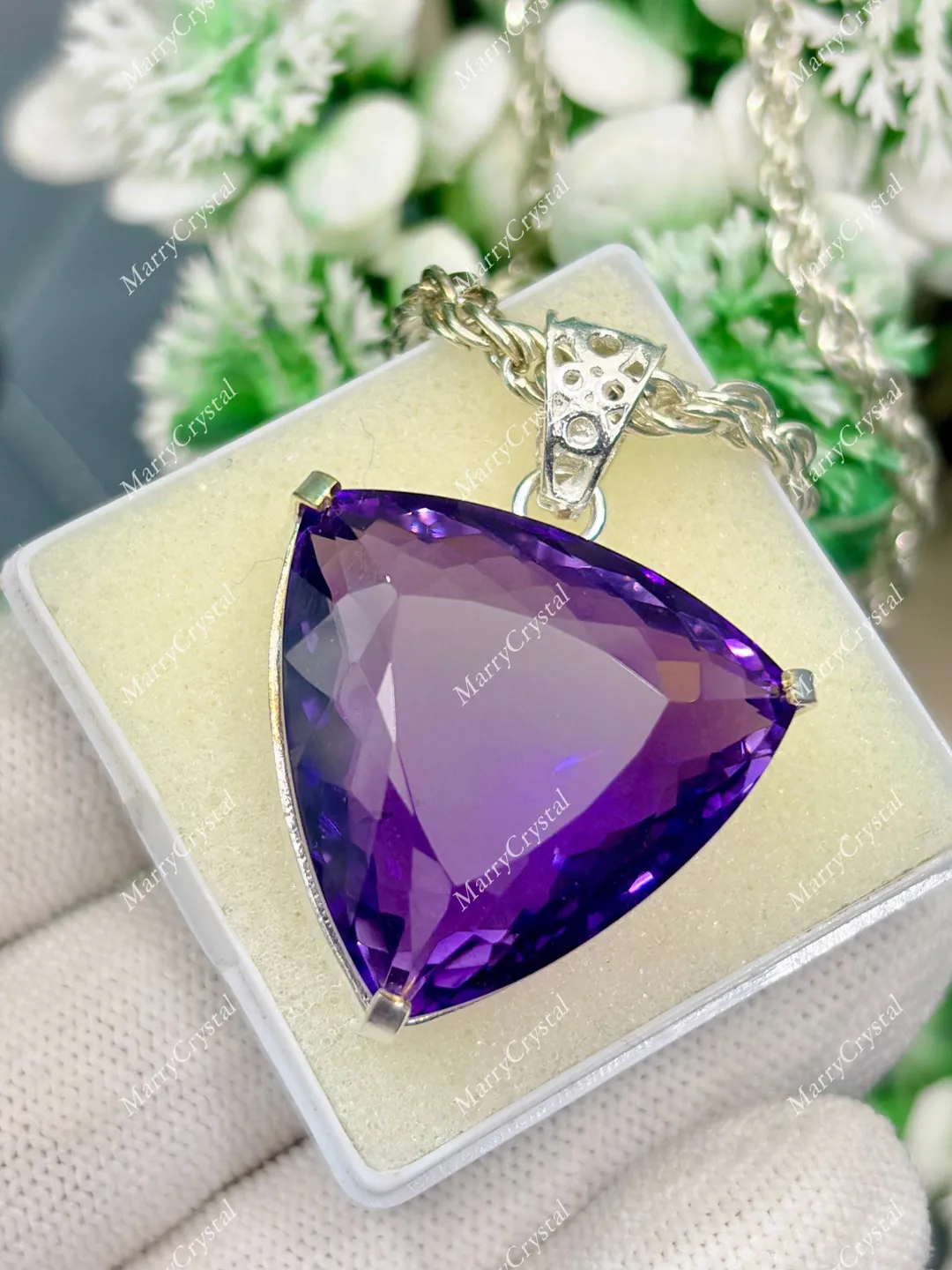 Unique 80 Ct Purple Amethyst Hydrothermal GS Silver Trillion Pendent ...