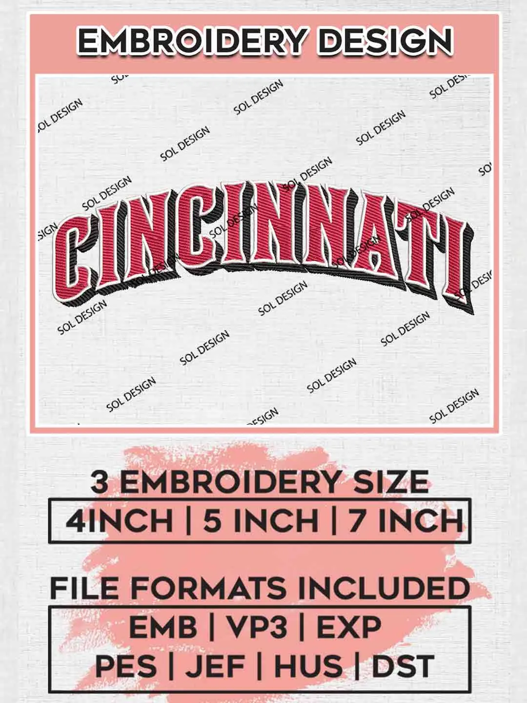 MLB Cincinnati Wordmark Logo Embroidery Files, MLB Cincinnati Reds Team Embroidery, MLB Teams, 3 sizes, MLB Reds Machine embroidery designs, Digital Download