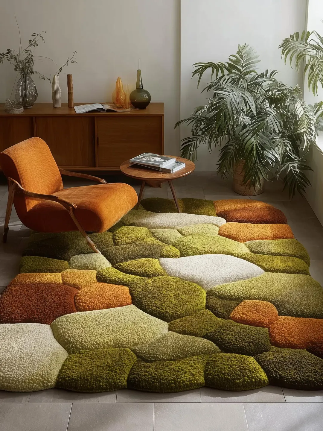 Hand-Tufted Pebble Wool Rug • Moss Green Scandinavian Boho