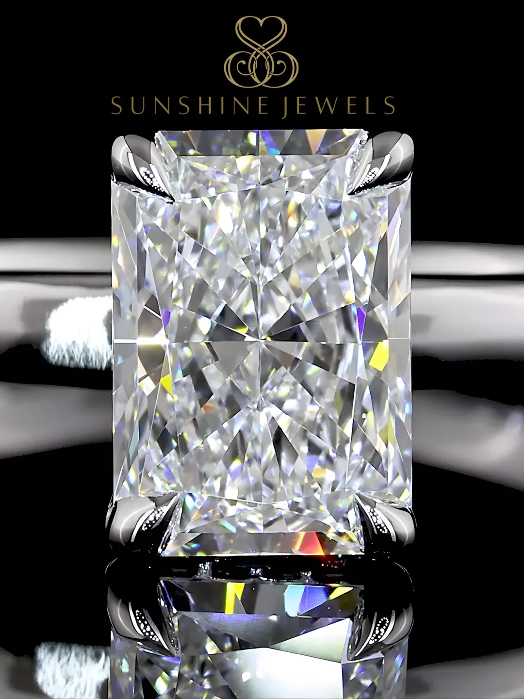4.00 Ct Radiant Cut Lab Grown Diamond Engagement Ring, 14K Gold. Hiden ...