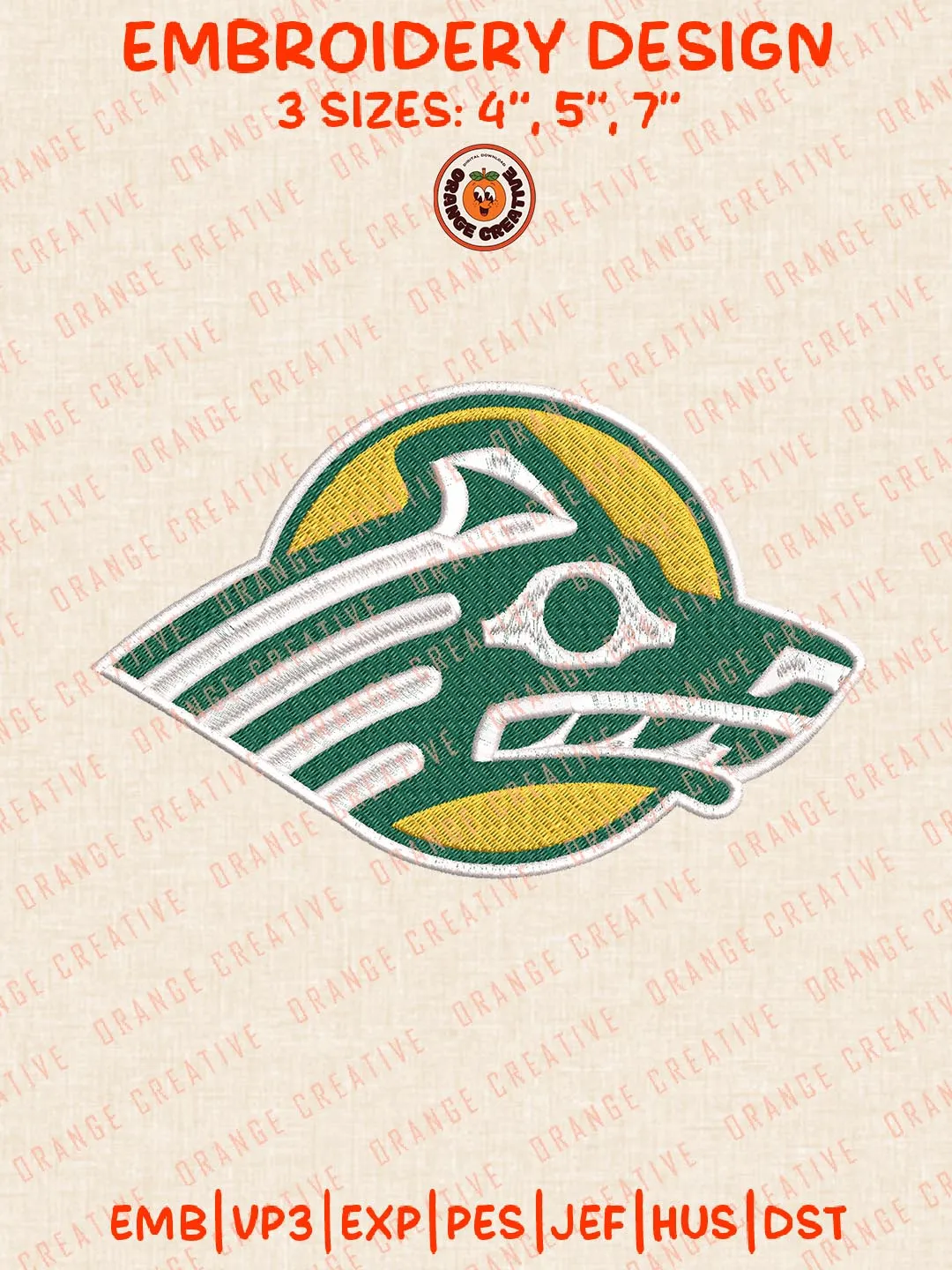 Alaska Anchorage Seawolves Head Mascot Embroidery Design, NCAA Team Logo Embroidery Design, Machine Embroidery Design File, 4 Sizes, Custom Size, Digital Download