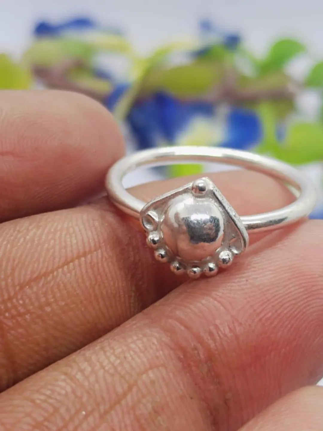Handmade Sterling Silver Beaded Ring • Minimalist Boho Stacking