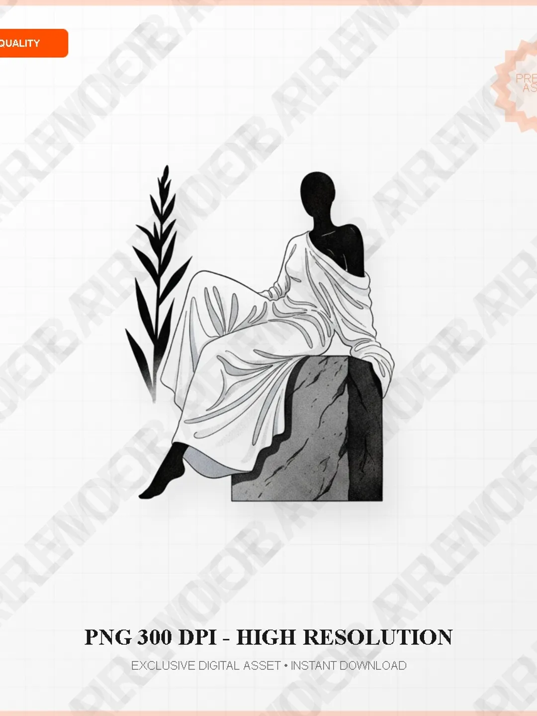 Minimalist Aesthetic Woman Silhouette Clipart - Ancient Greek Inspired Line Art PNG