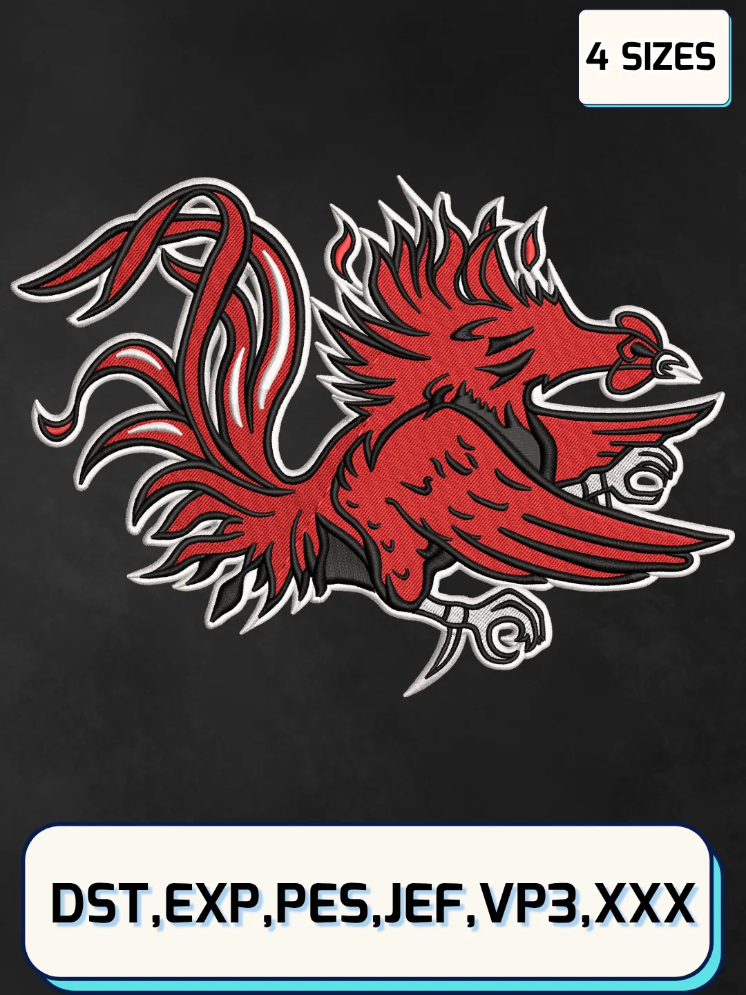 South Carolina Gamecocks Secondary Logos Embroidery Design Files, NCAA Logos Embroidery Designs, Machine Embroidery Files, 4 Sizes