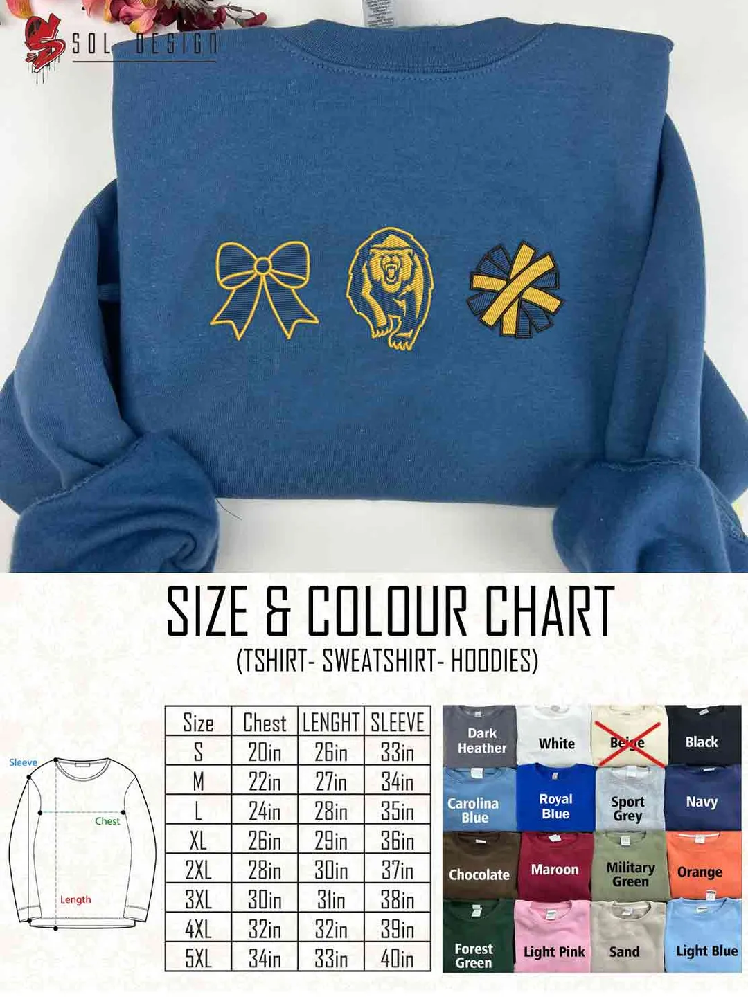 California Golden Bear Cheer Poms Bow Embroidered Sweatshirt, Football Embroidered Sweatshirt, Sport Game Day Cheerleader Shirt, Embroidered Hoodie, Unisex Crewneck, College Football Team Fan Gift Tee