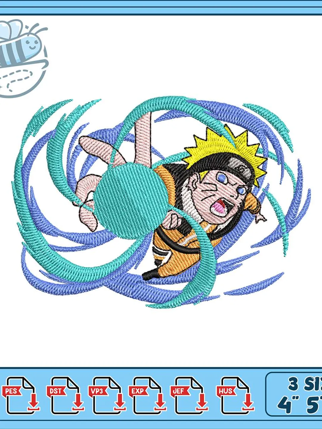 Chibi Naruto Rasengan Embroidery Design, Anime Machine Embroidery File, Naruto Chibi Action Patch, Instant Download PES DST