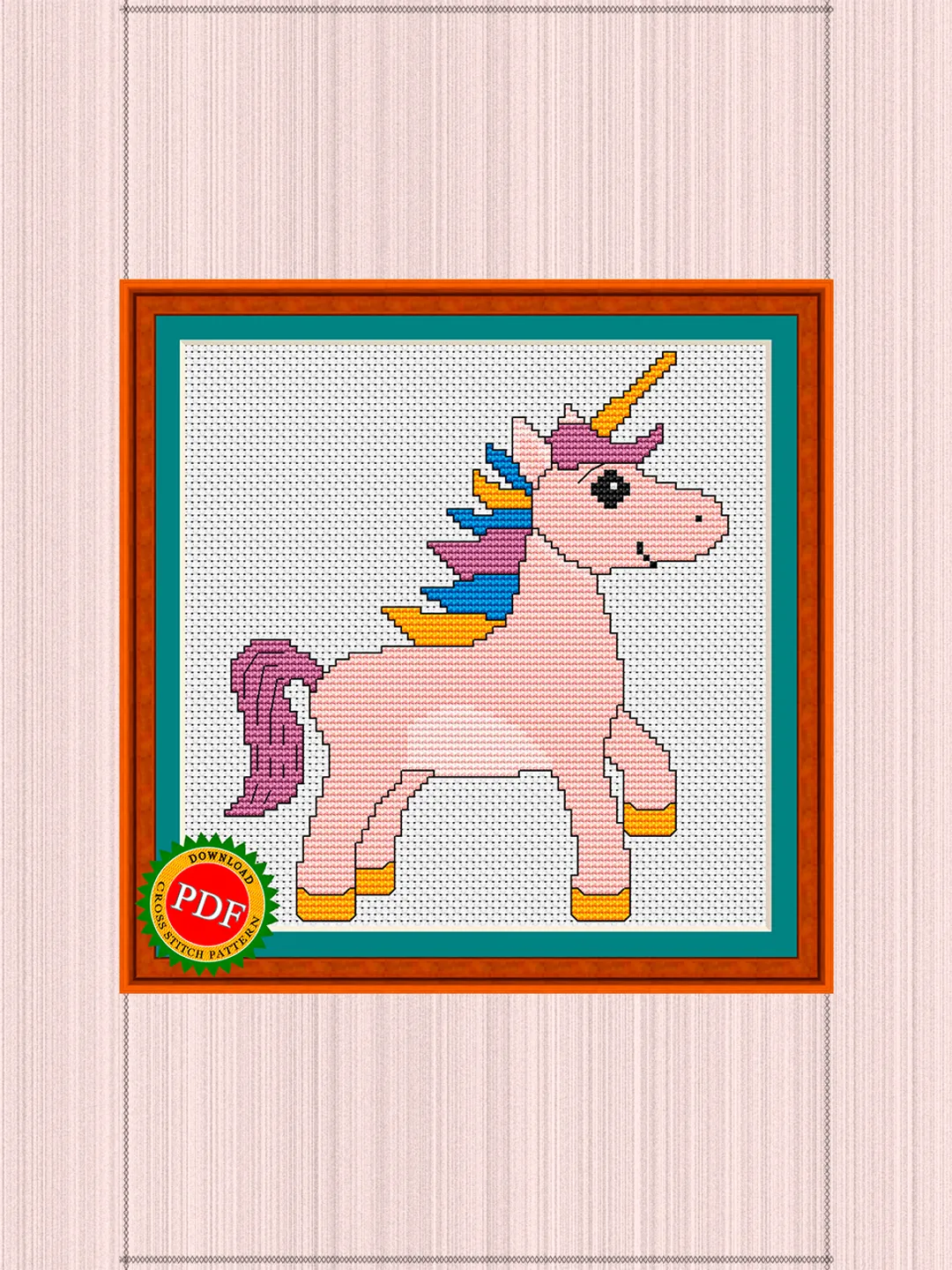 Unicorn Cross Stitch Pattern | Adorable Pale Pink Unicorn Chart