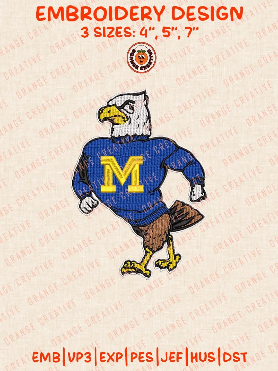 Morehead State Eagles Mascot Logo Embroidery Design Files, NCAA Logos Embroidery Designs, NCAA Machine Embroidery Files, 3 Sizes, Custom Sizes, Instant Download