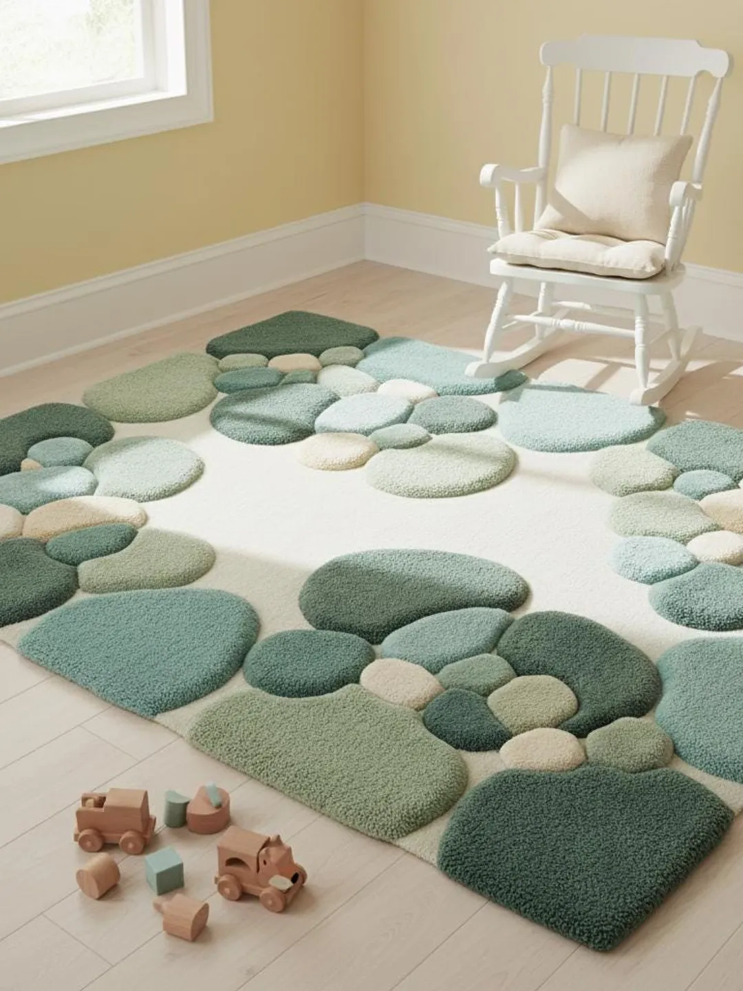 Moss Green Abstract Area Rug, Hand Tufted Organic Pebble Rug, Plush ...
