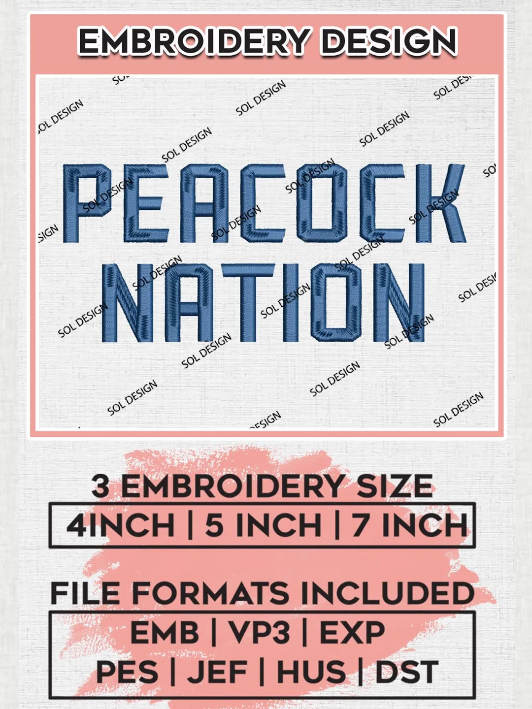 NCAA Peacock Nation Team Logo Embroidery Design Files, NCAA Saint Peters Peacocks Machine Embroidery, NCAA Teams, Game Day, 3 sizes, NCAA Machine embroidery designs, Digital Download