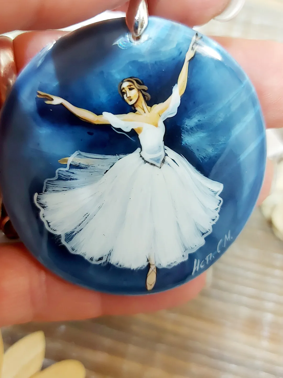 Mother-of-pearl Russian hand-painted necklace pendant "Ballerina" Hand paint necklace pendant Mother-of-pearl Russian hand-painted