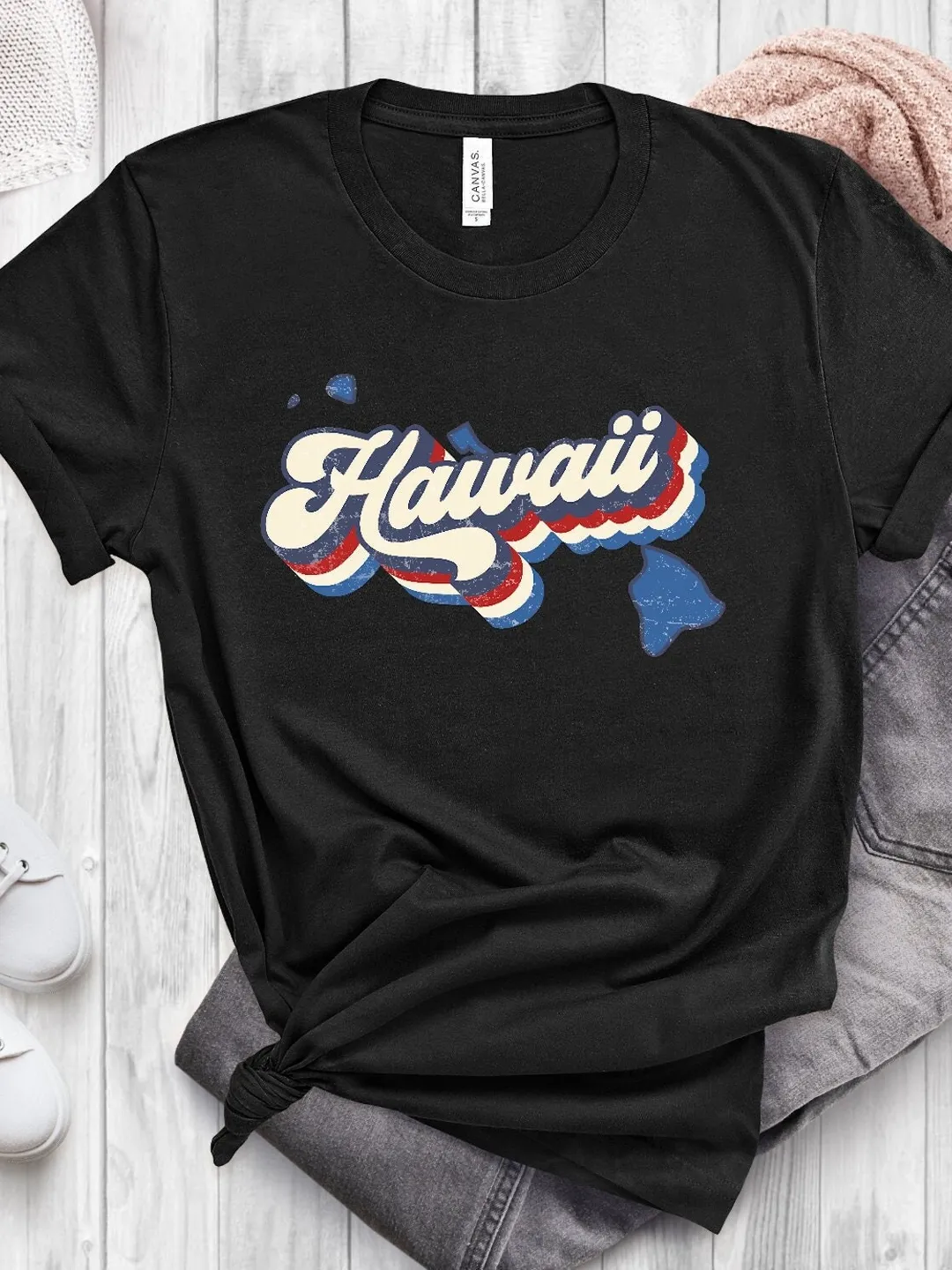 Vintage Hawaii Fan Shirt, Black & White Print (Unisex and Women's Soft Cotton)