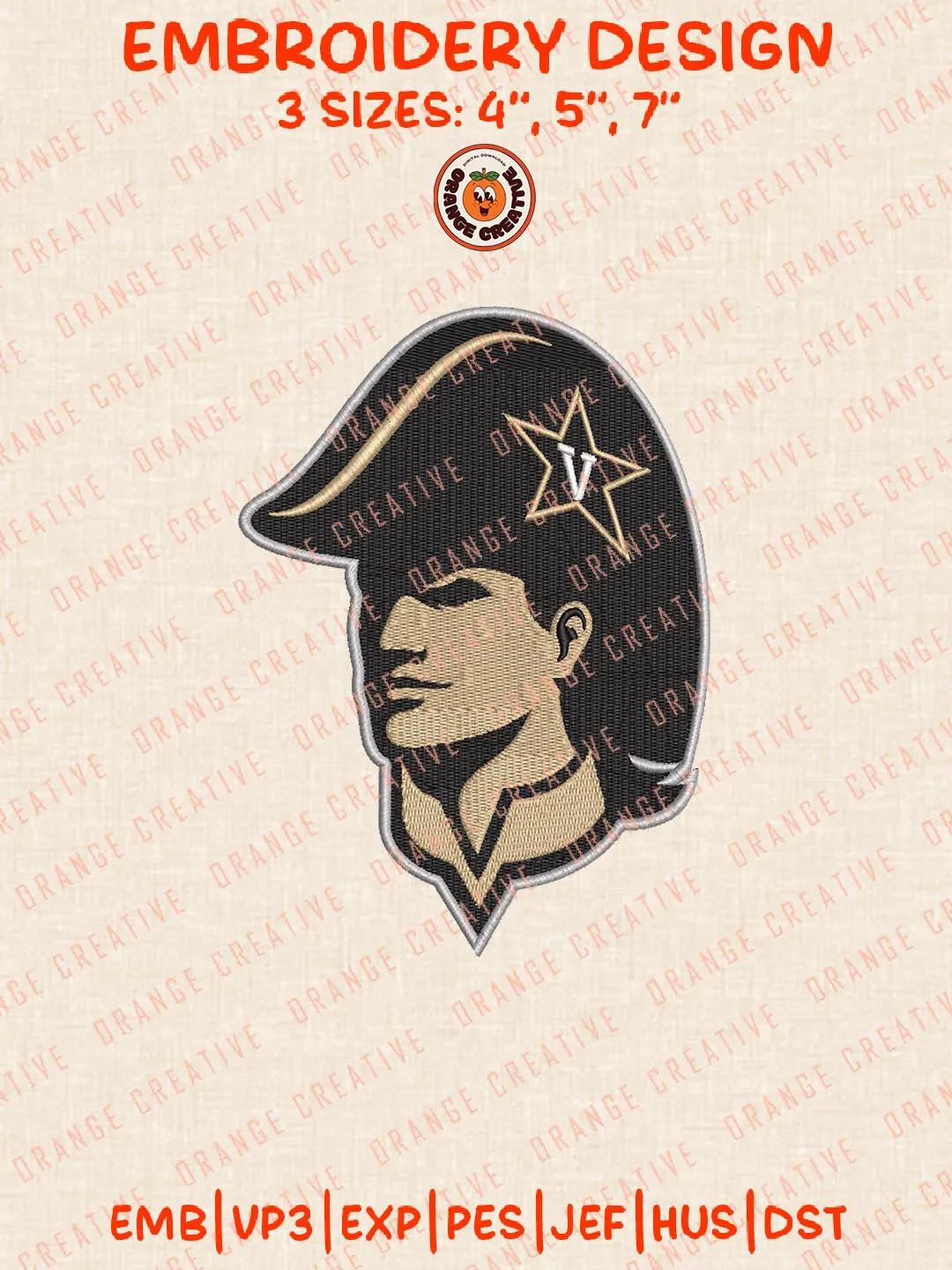Vanderbilt Commodores Embroidery Design, NCAA Team Logo Embroidery Design, Machine Embroidery Design File, 4 Sizes, Custom Size, Digital Download