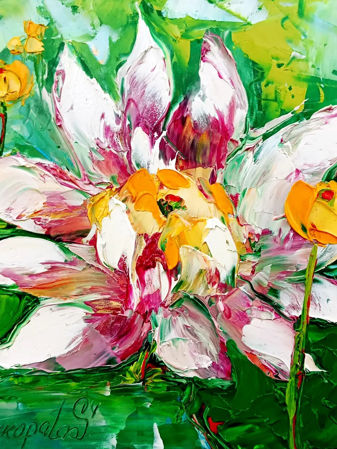Lotus Painting Water Lily Original Art Impasto Painting Floral Oil Artwork 6x6 inches Flower Gifts by ArtProkopaloSv
