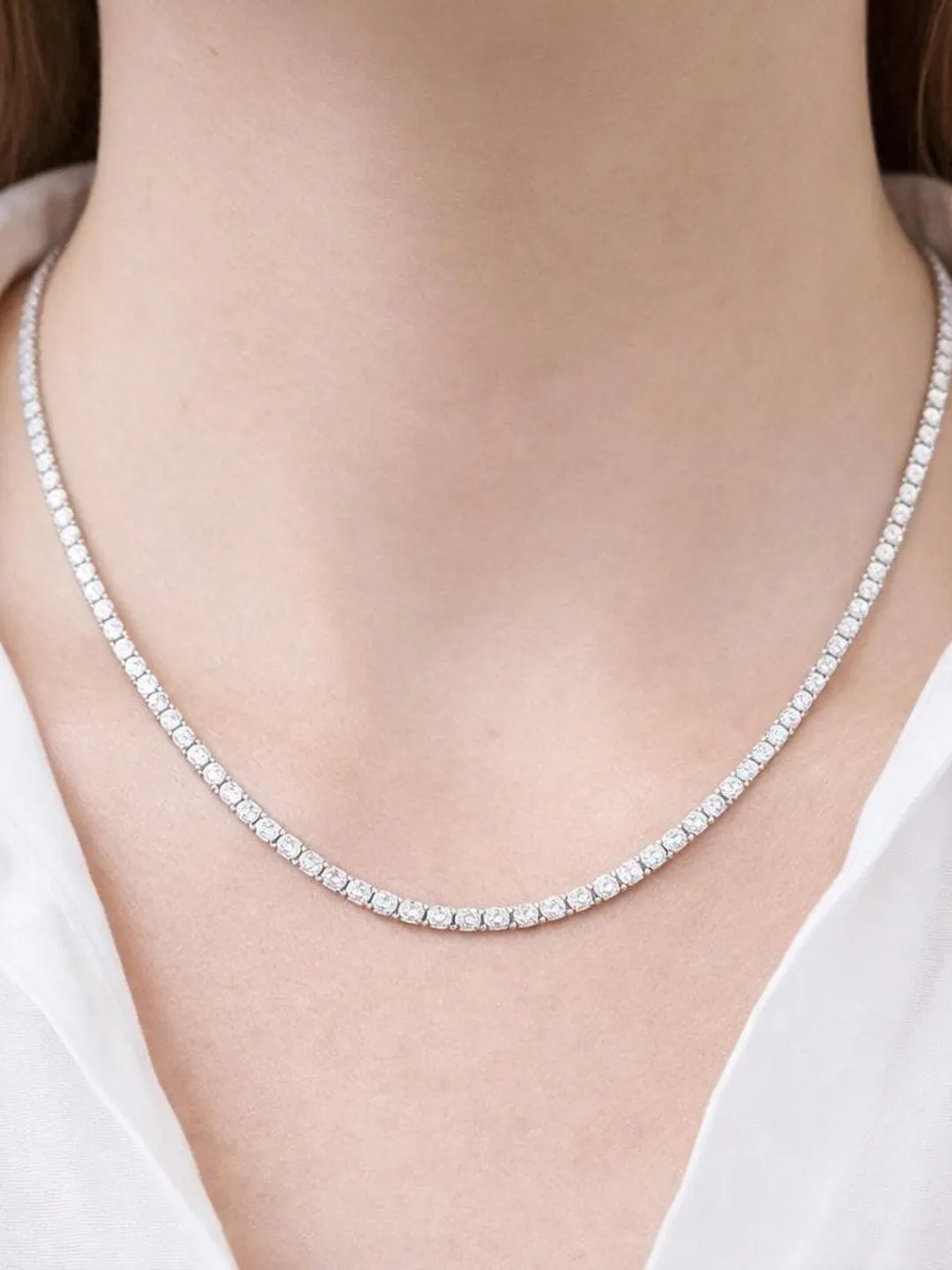 925 Silver Plated Tennis Necklace, 18K Gold Choker Neck Chain Gift, Bridal Jewelry, Wedding Necklace, Bridal Necklace, Gift for Her