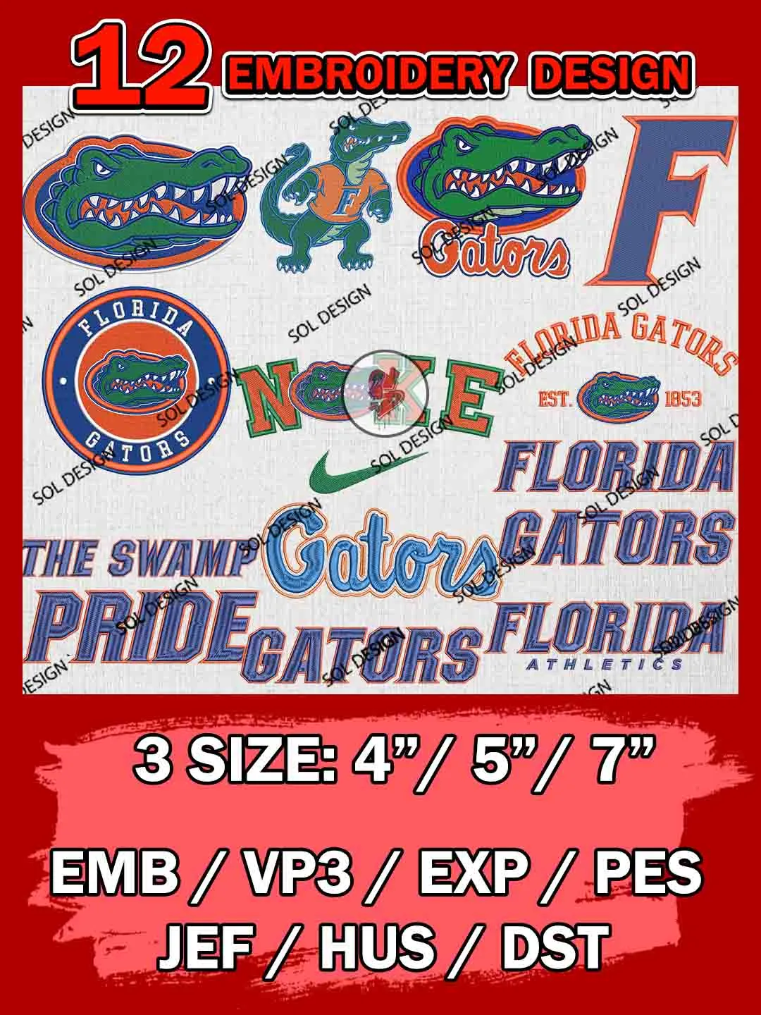 12 NCAA Florida Gators Bundle Embroidery Files, NCAA Florida Gators Team Bundle Embroidery Designs, NCAA Teams, National College Football Team 3 sizes, NCAA Florida Machine Embroidery, Digital Download