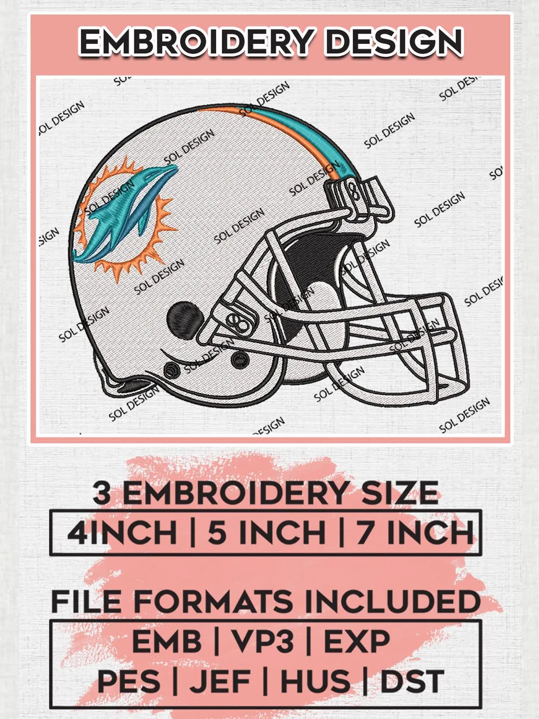 Miami Dolphins Helmet Embroidery Designs, NFL Dolphins, NFL Logo Embroidery Files, NFL Miami Dolphins Machine Embroidery Design, Digital Download