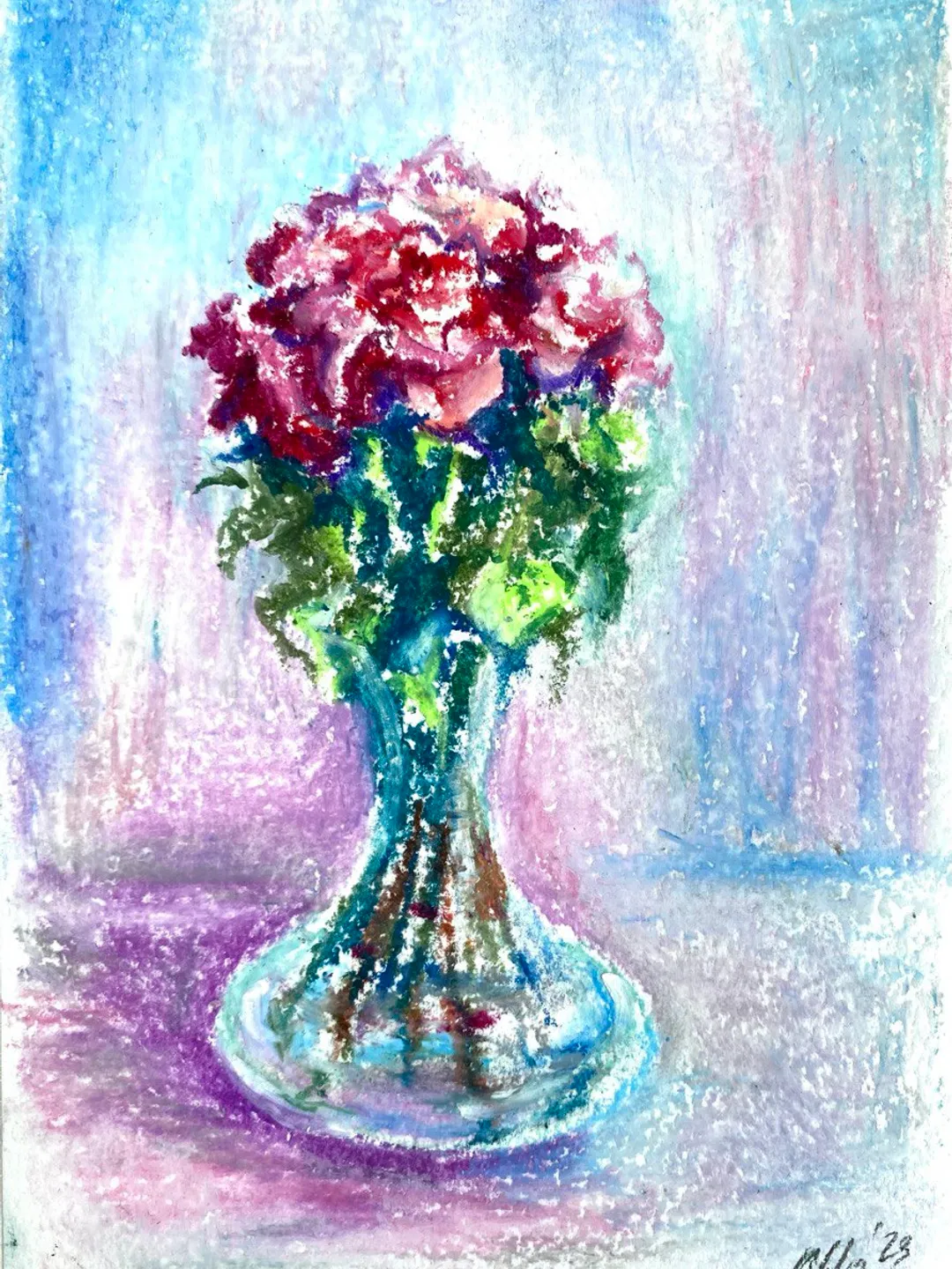 Rose Flower painting Oil pastel painting Still life