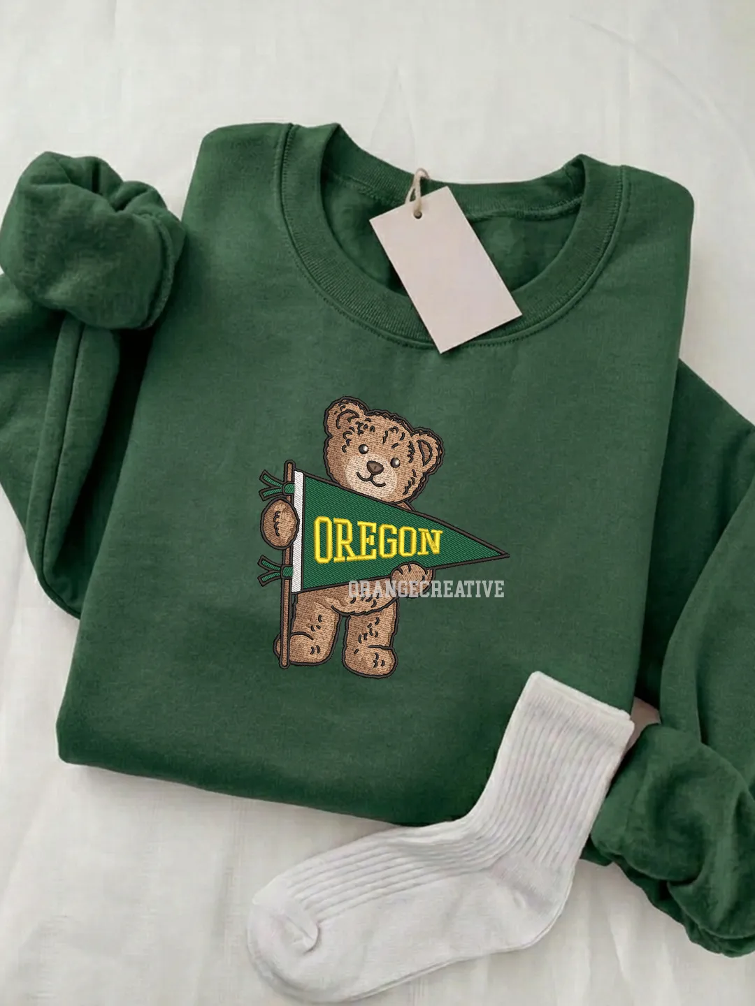 Oregon Ducks Embroidered Sweatshirt, College Embroidered Crewneck, NCAA Oregon Team Embroidered Shirt, Teddy Bear Sweatshirt, Gift for Collegue
