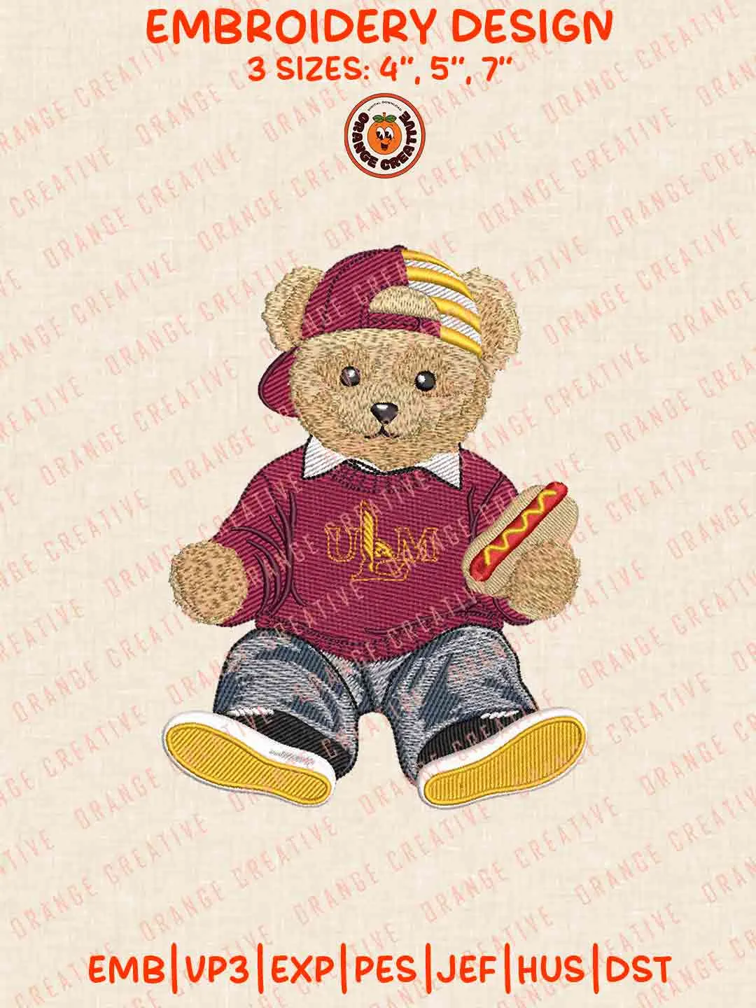 UL Monroe Warhawk Teddy Bear Embroidery Design Files, Football Embroidery Designs, Sport Machine Embroidery Files, 3 Sizes, Custom Sizes, Instant Download