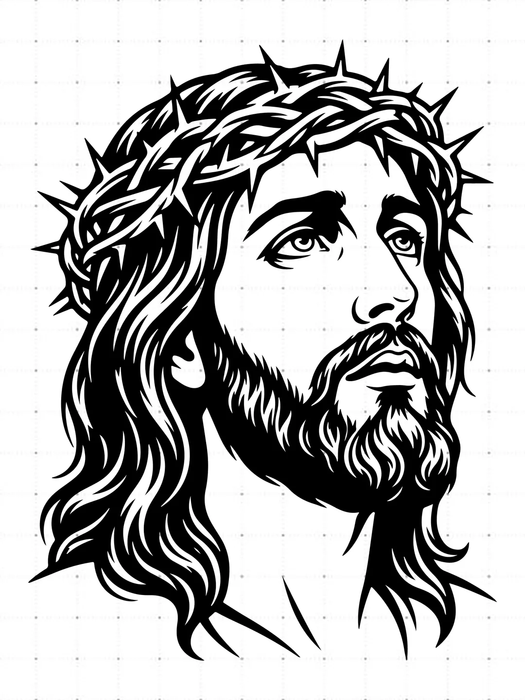 Jesus Looking Up Crown Of Thorns SVG, Jesus Face Profile SVG, Christian Faith Portrait Cut File, Holy Jesus Head Vector, Religious T-Shirt Design, Savior Graphic for Cricut Silhouette