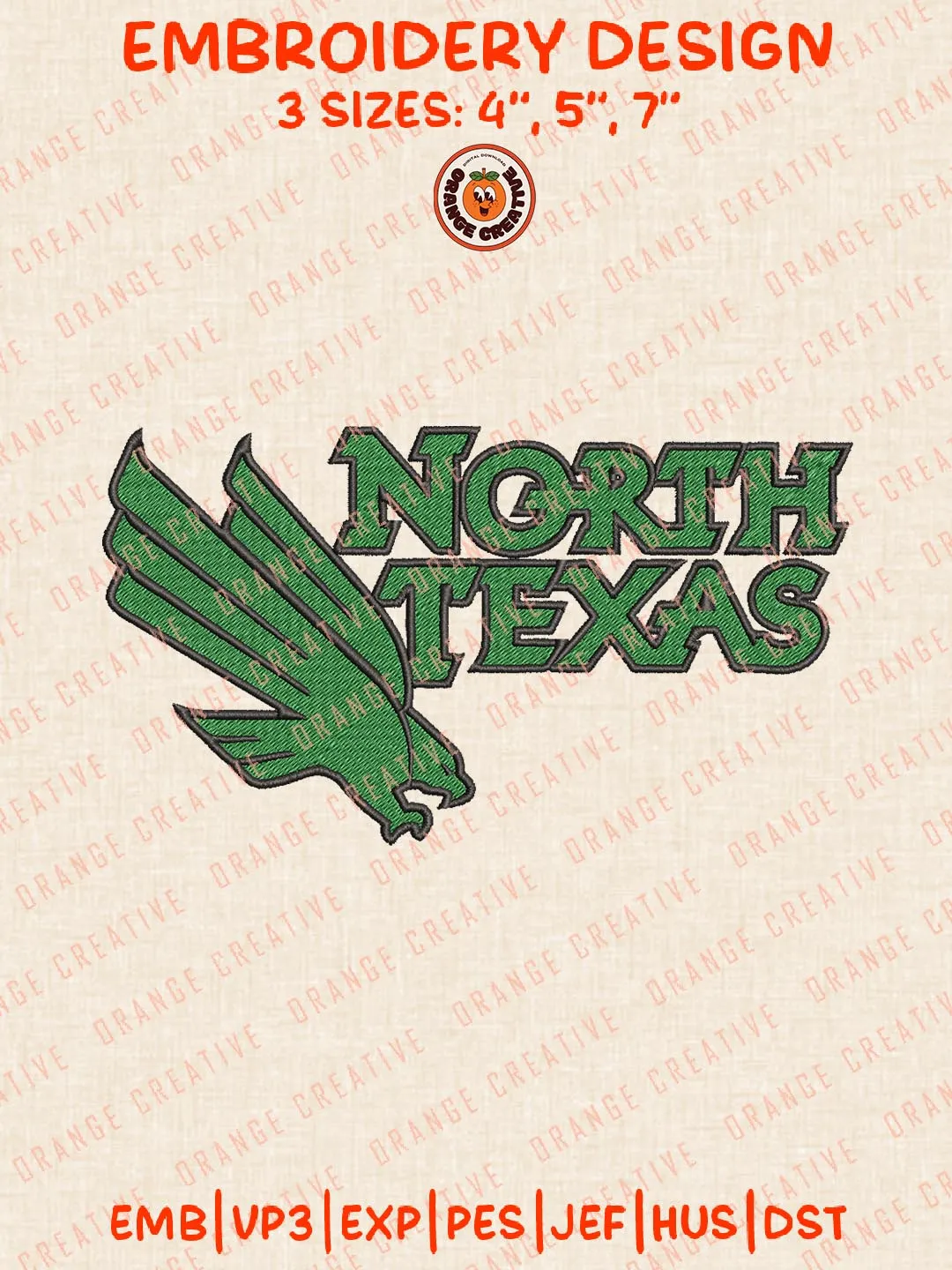North Texas Logos Embroidery Design Files, NCAA North Texas Mean Green Logos Embroidery Designs, Machine Embroidery Files, 4 Sizes, Custom Sizes