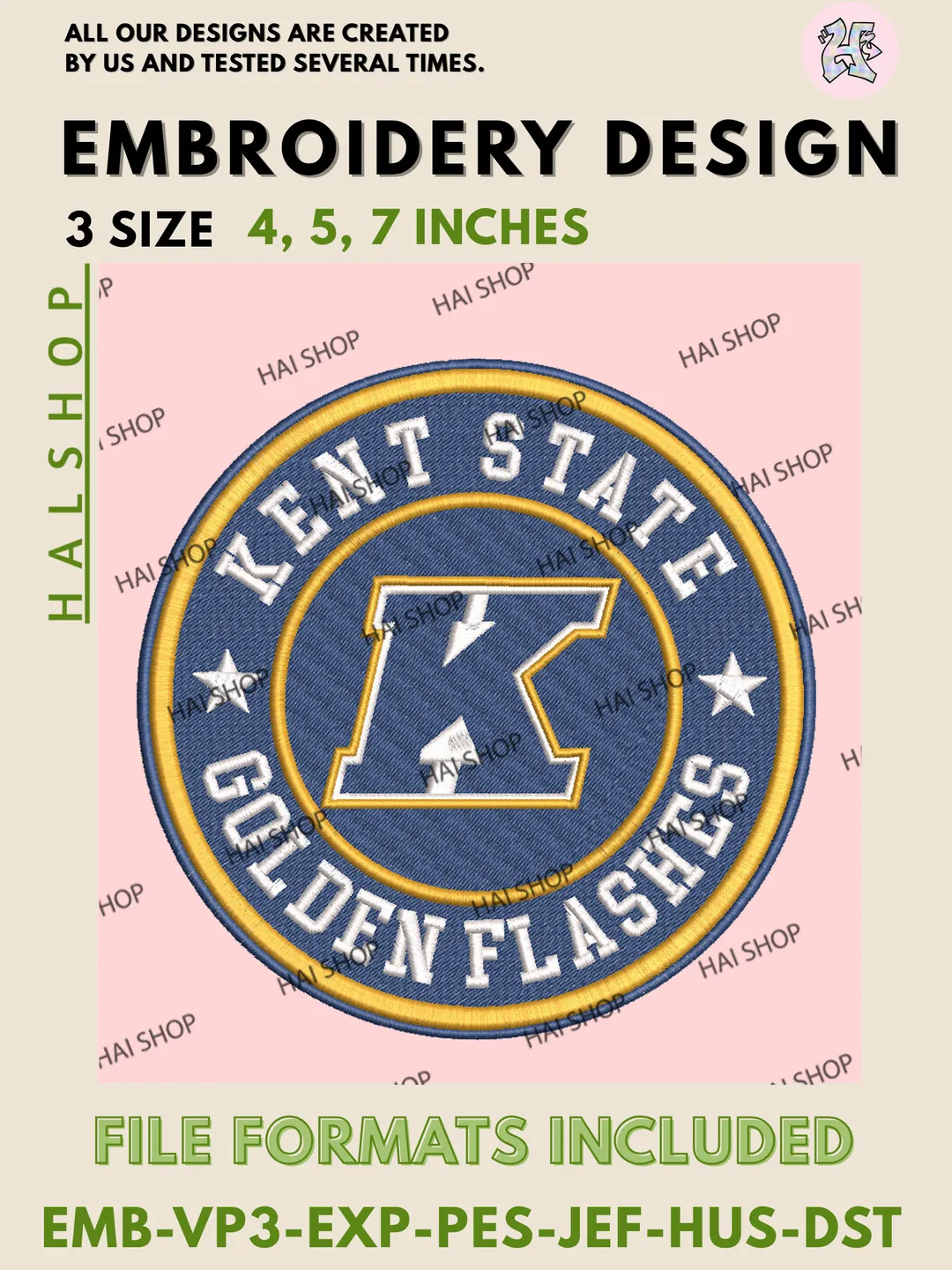NCAA Kent State Golden Flashes Football Team Head Logo Embroidery, Kent State Golden Flashes Logo Embroidery Files, Digital Download