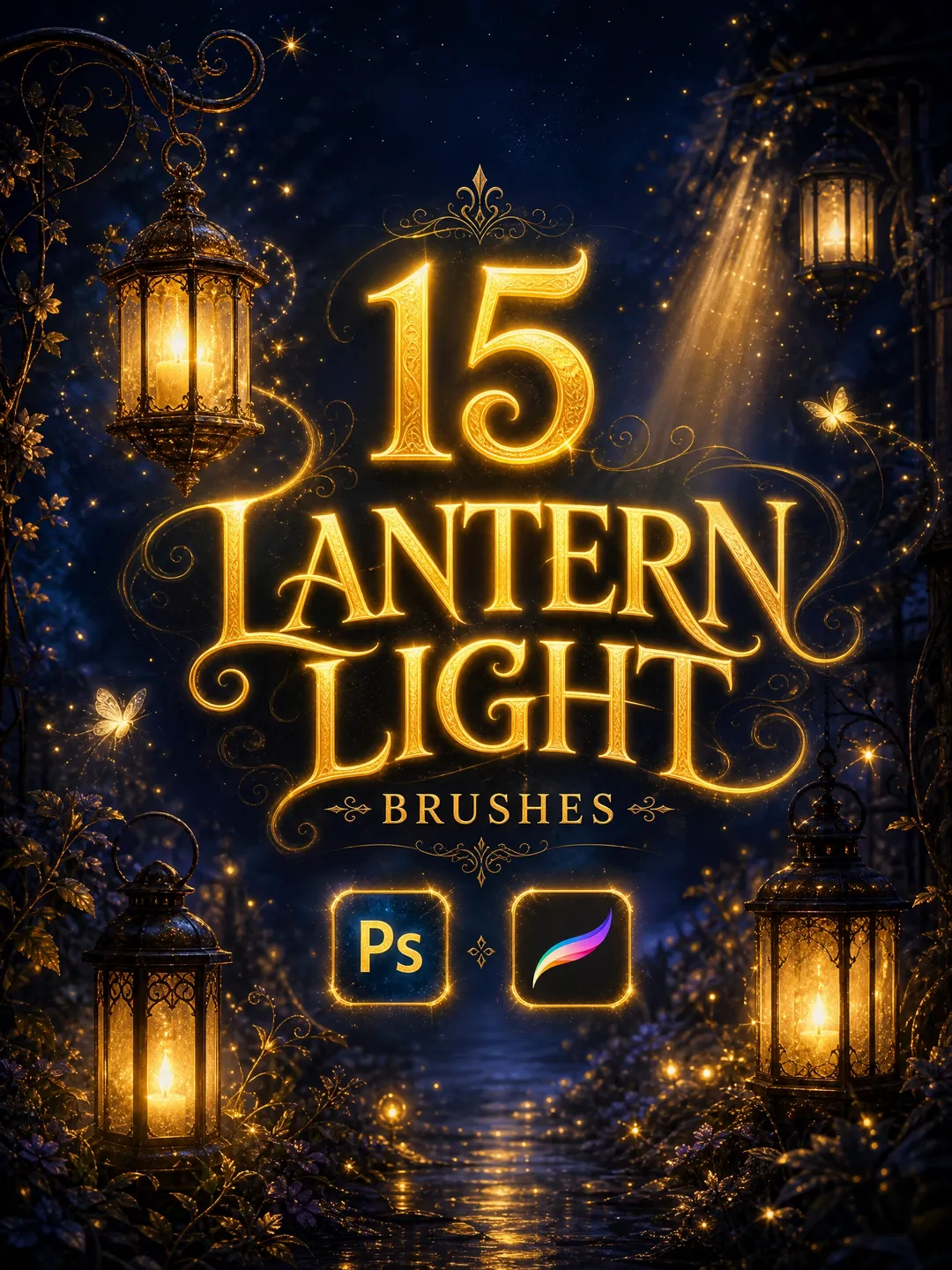 15 Lantern Light Brushes for Photoshop & Procreate - Digital Glow Effects & Fantasy Art Tools