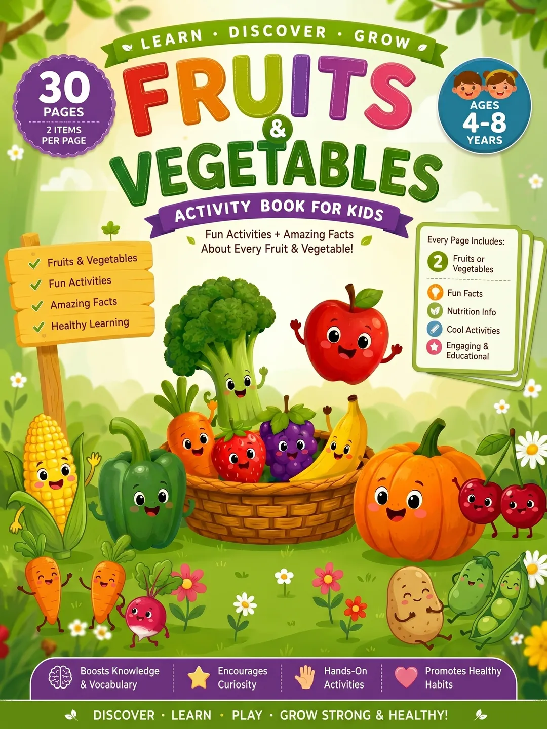 Fruits & Vegetables Activity Book for Kids | Printable Learning Book ...