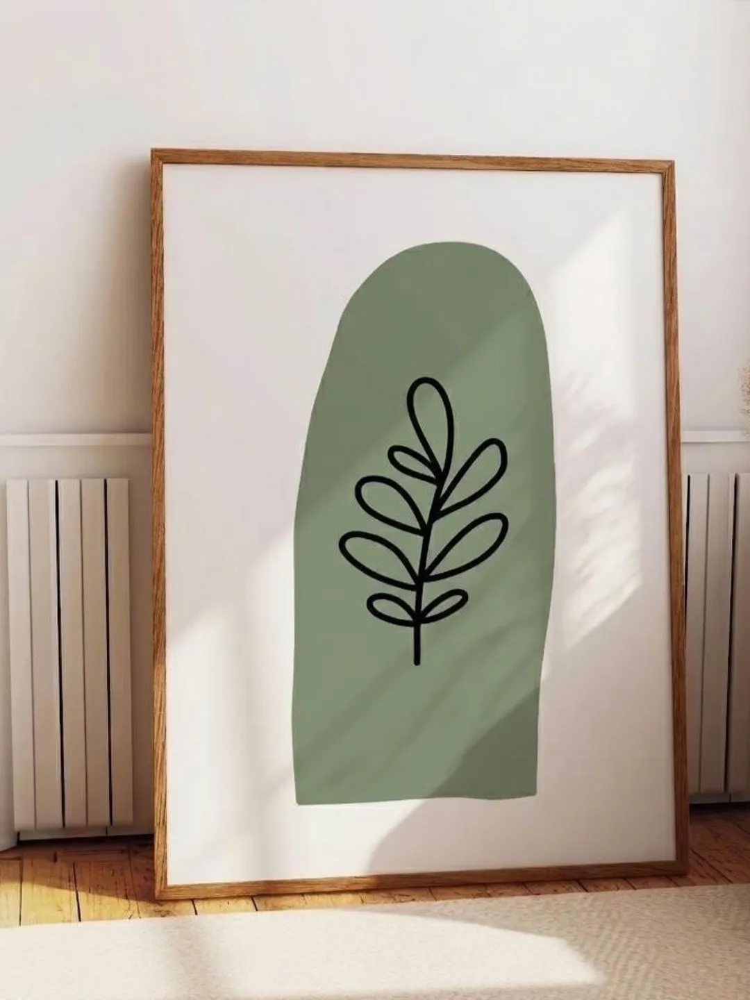 Minimalist Botanical Wall Art | Sage Green Abstract Leaf Print | Boho Neutral Wall Decor | Scandinavian Poster | Printable Download