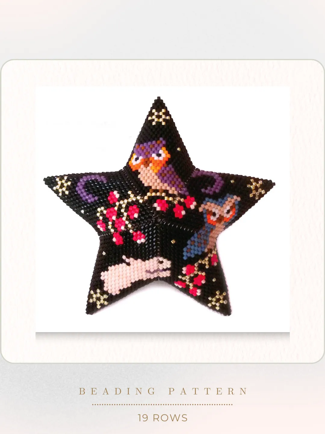 Owls 3D Peyote Star Beading PDF Pattern, Beaded Star Tutorial, Autumnal Seed Bead Patterns