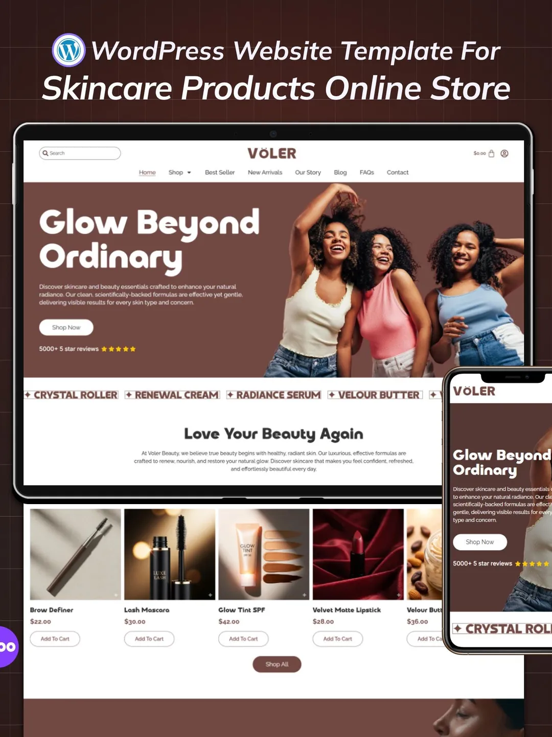 Skincare Shop WordPress Elementor Template Kit | Beauty, Cosmetics & Makeup Store Website Template