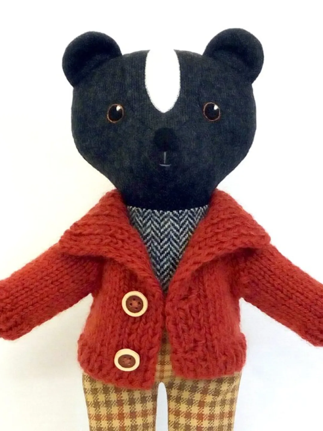 Skunk boy, handmade plush animal toy, wool stuffed skunk doll