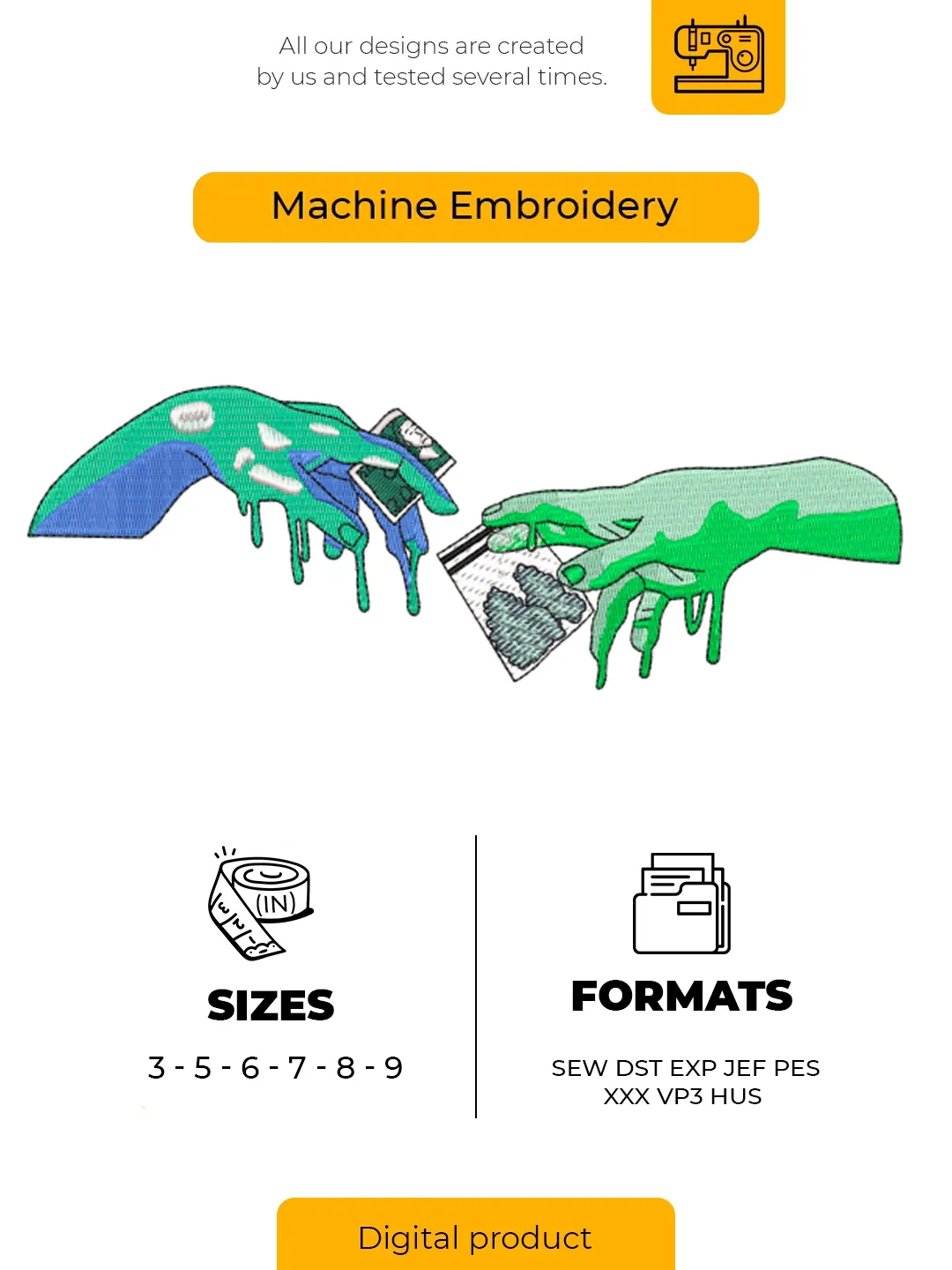 Melting Hands Trippy Embroidery Design – Street Art Trade Machine Embroidery File