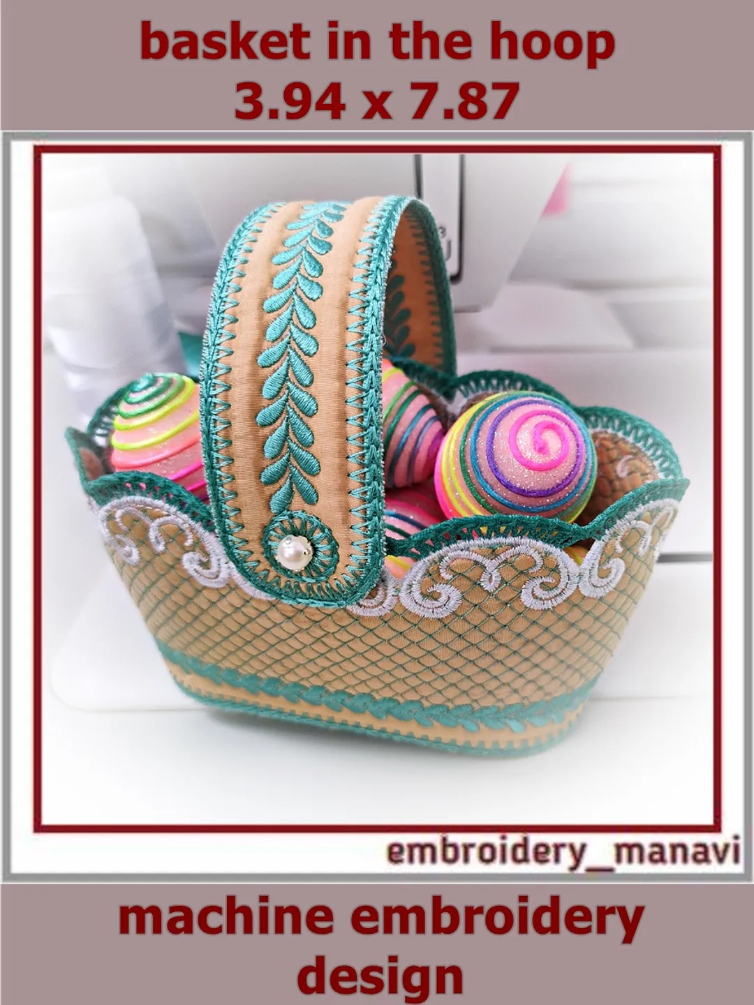 In the hoop embroidery design Small oval Basket With Handle – Embroidery Manavi 05