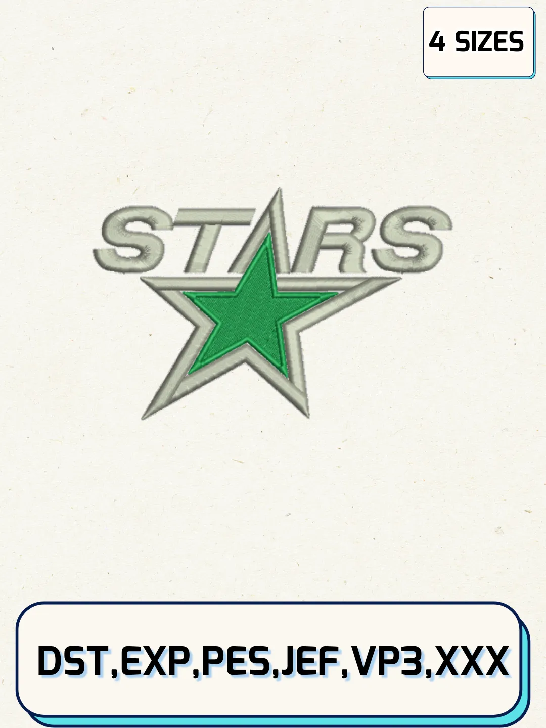 Dallas Stars Jersey Logos Embroidery Design Files, NHL Logos Embroidery Designs, Machine Embroidery Files, 4 Sizes