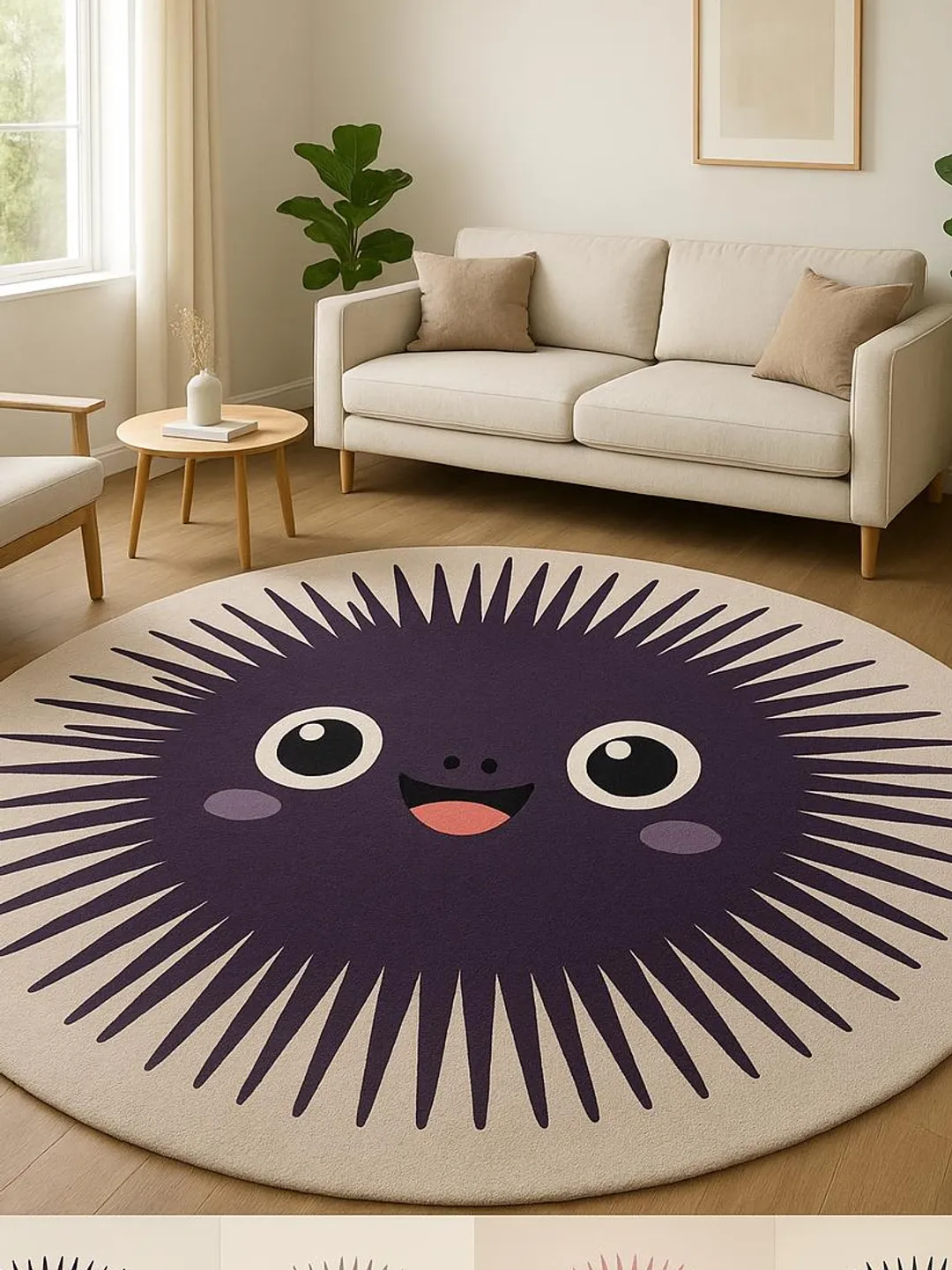 Round Children Rug Hedgehog Round Kids Rug – Hand Tufted Wool Cartoon Area Rug for Nursery